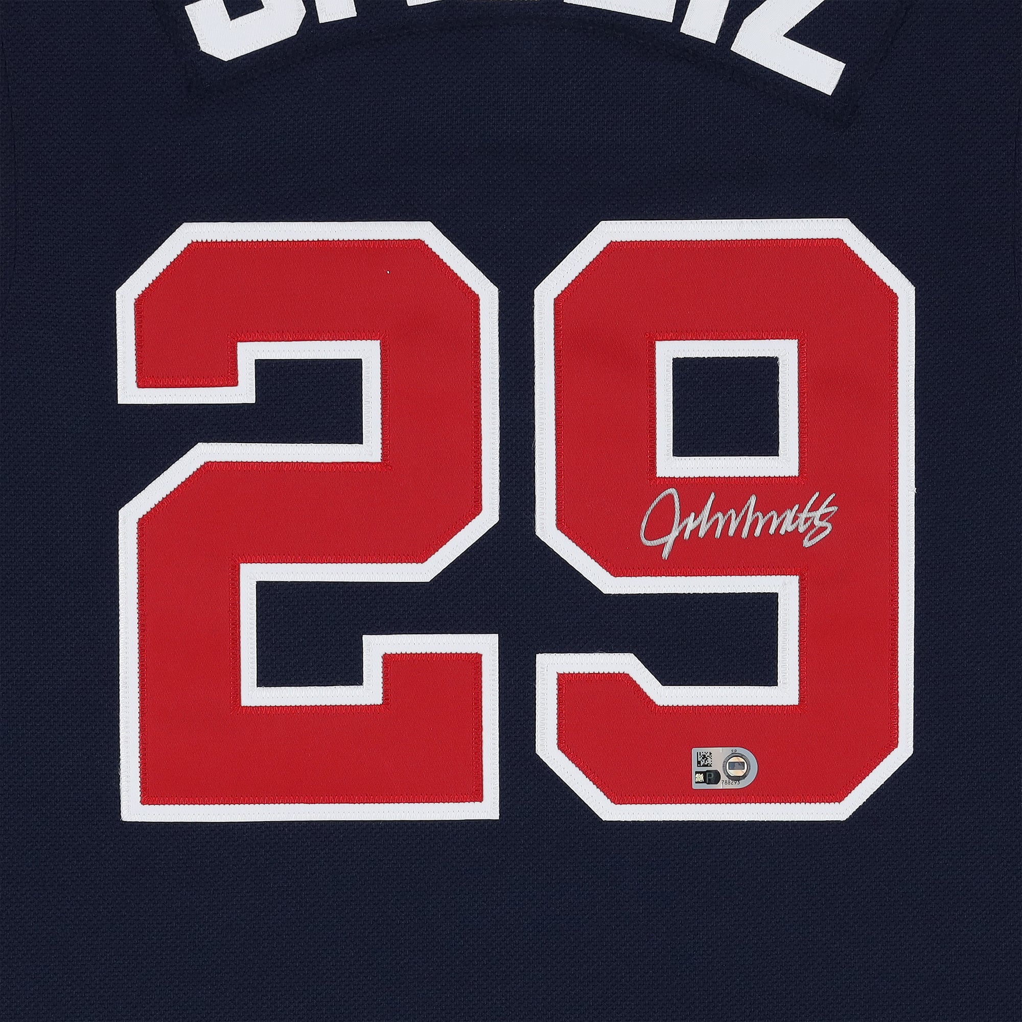 Maillot d'entraînement Mitchell & Ness bleu marine autographié par John Smoltz des Braves d'Atlanta