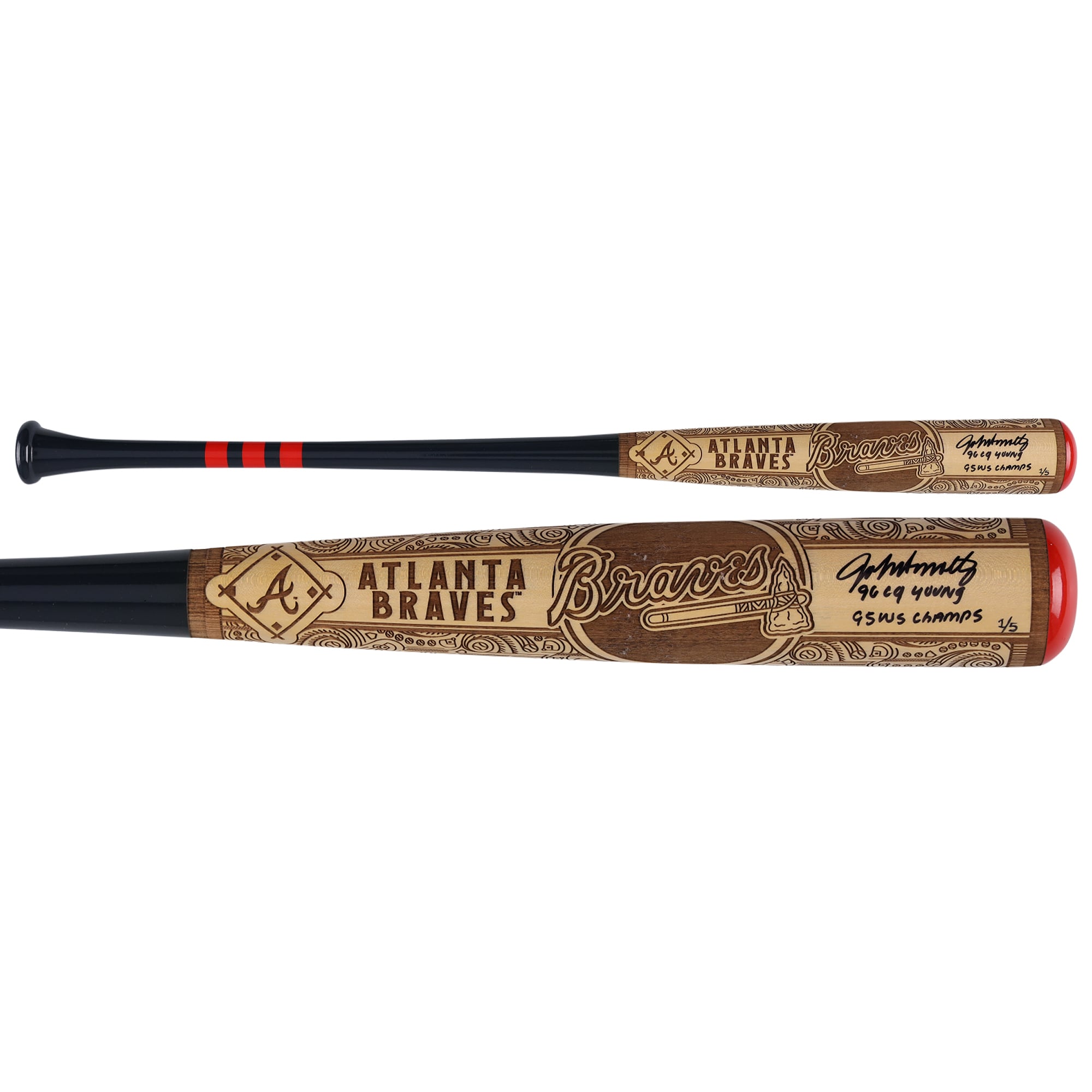 Bâton de baseball Pillbox Bat Company Mural Series autographié par John Smoltz (Atlanta Braves) avec inscriptions multiples