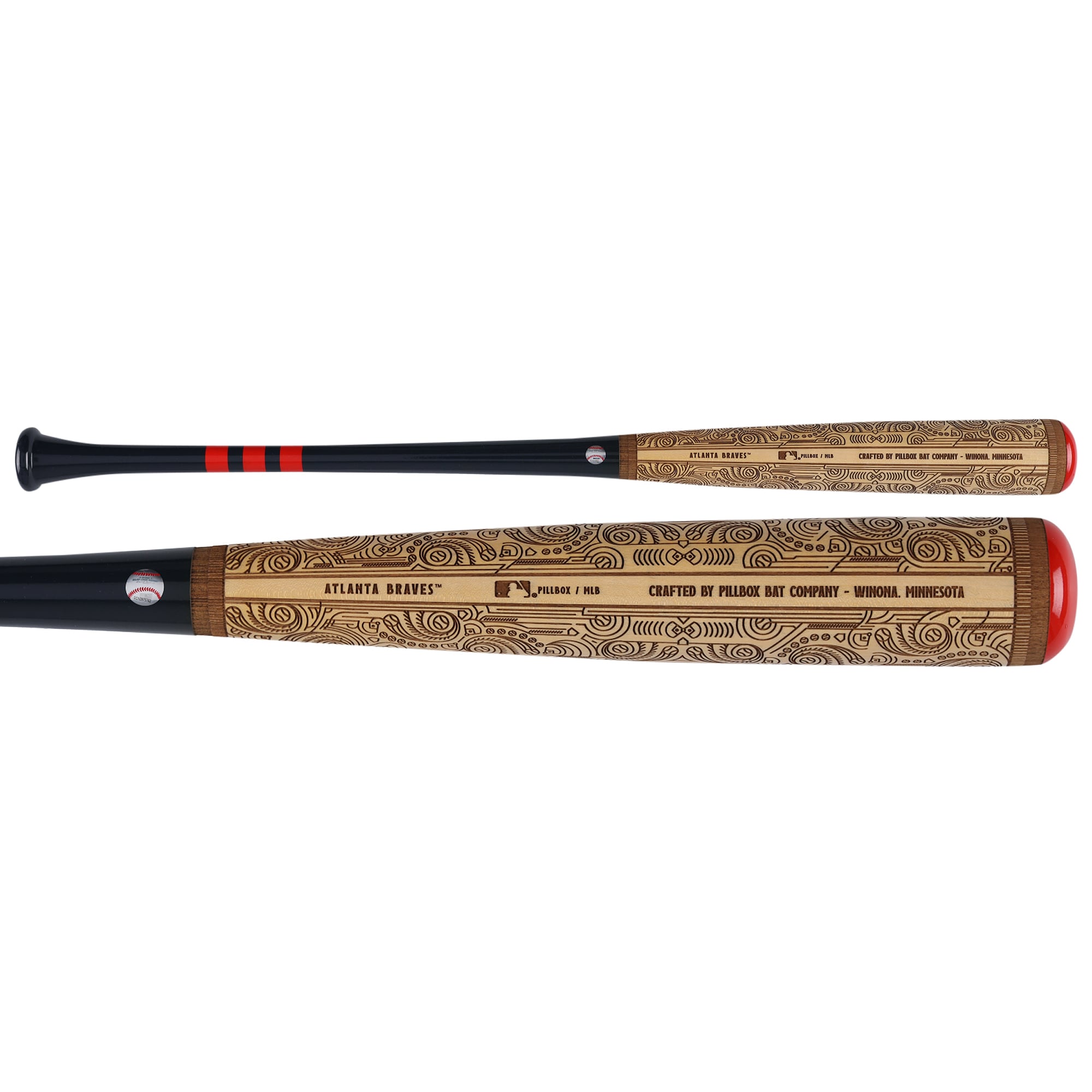 Bâton de baseball Pillbox Bat Company Mural Series autographié par John Smoltz (Atlanta Braves) avec inscriptions multiples