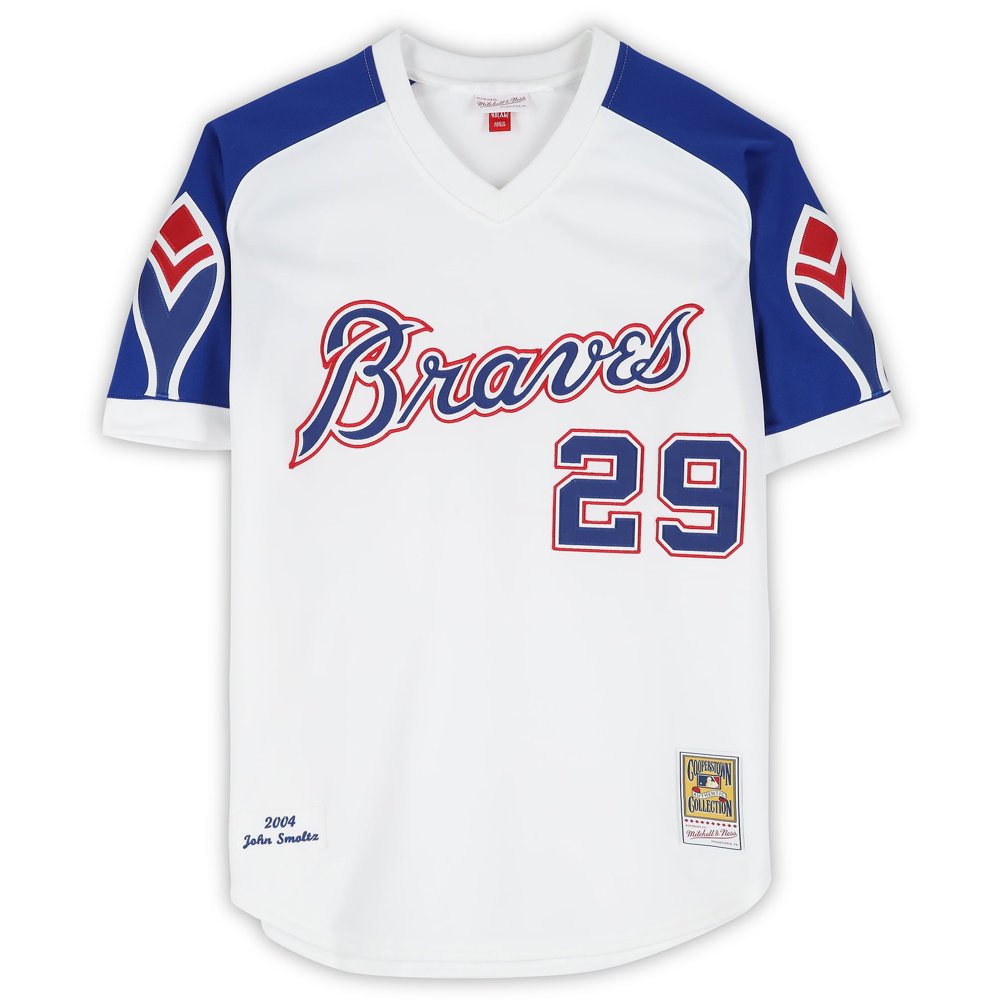 Maillot authentique Mitchell & Ness blanc autographié de John Smoltz (Atlanta Braves) de 2004