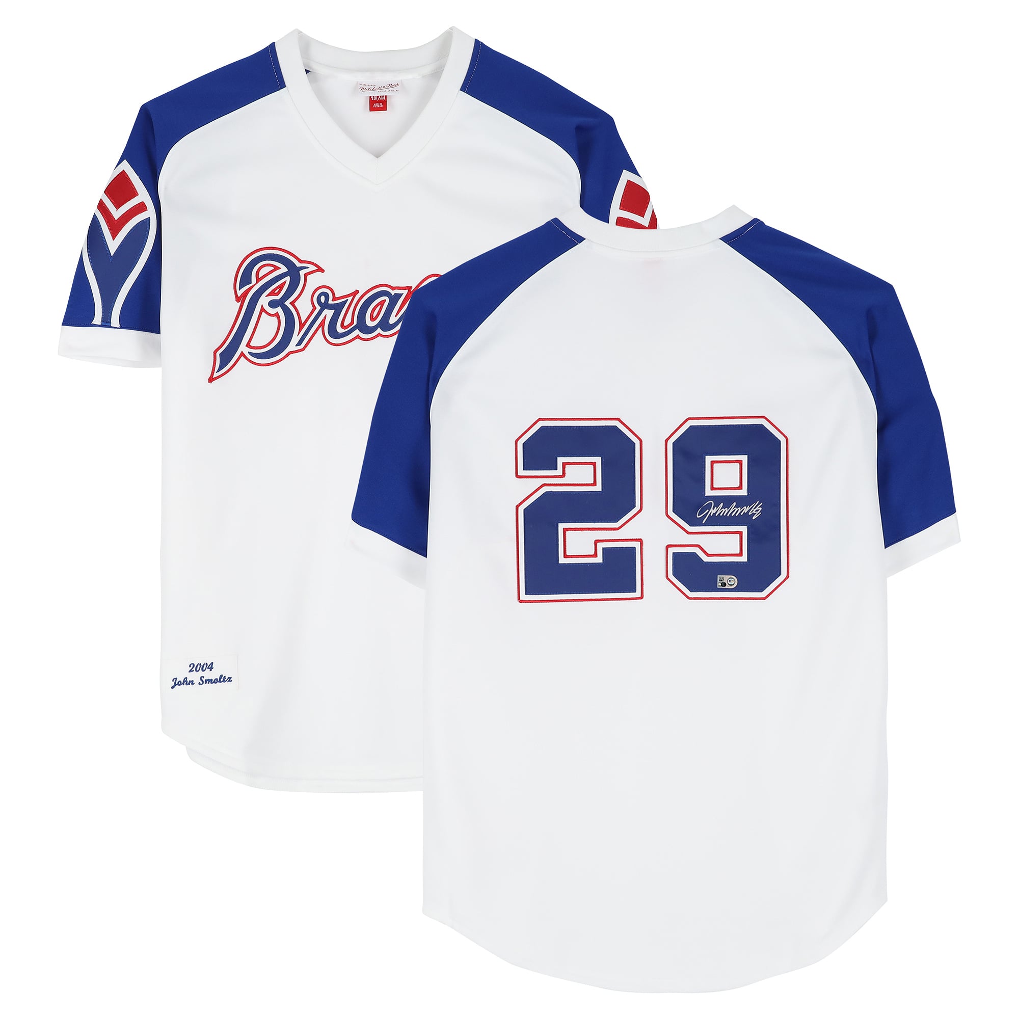 Maillot authentique Mitchell & Ness blanc autographié de John Smoltz (Atlanta Braves) de 2004