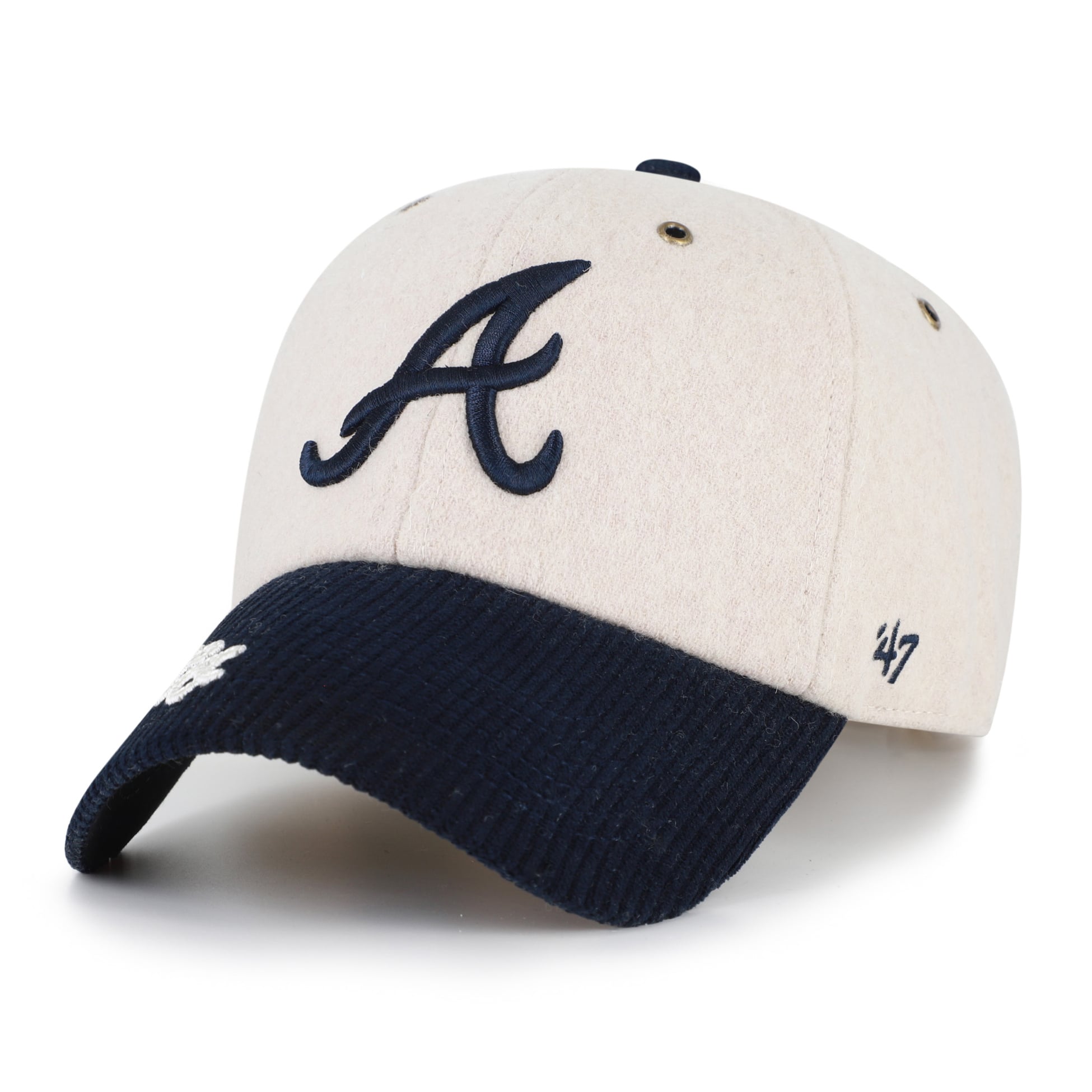 Casquette ajustable pour homme « 47 Natural/Navy Atlanta Braves Rope Script Clean Up »