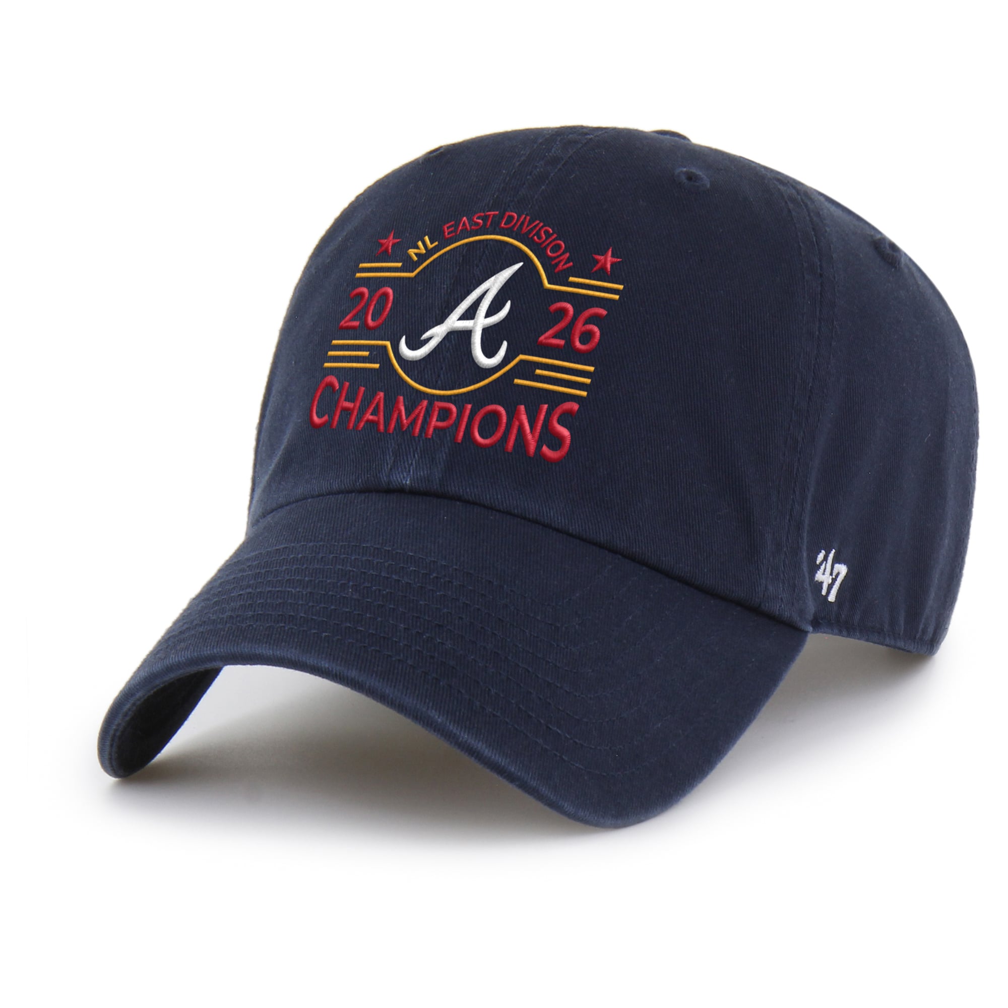 Casquette ajustable « Clean Up » pour homme, bleu marine, Atlanta Braves, champions de la division Est de la Ligue nationale 2026, taille 47