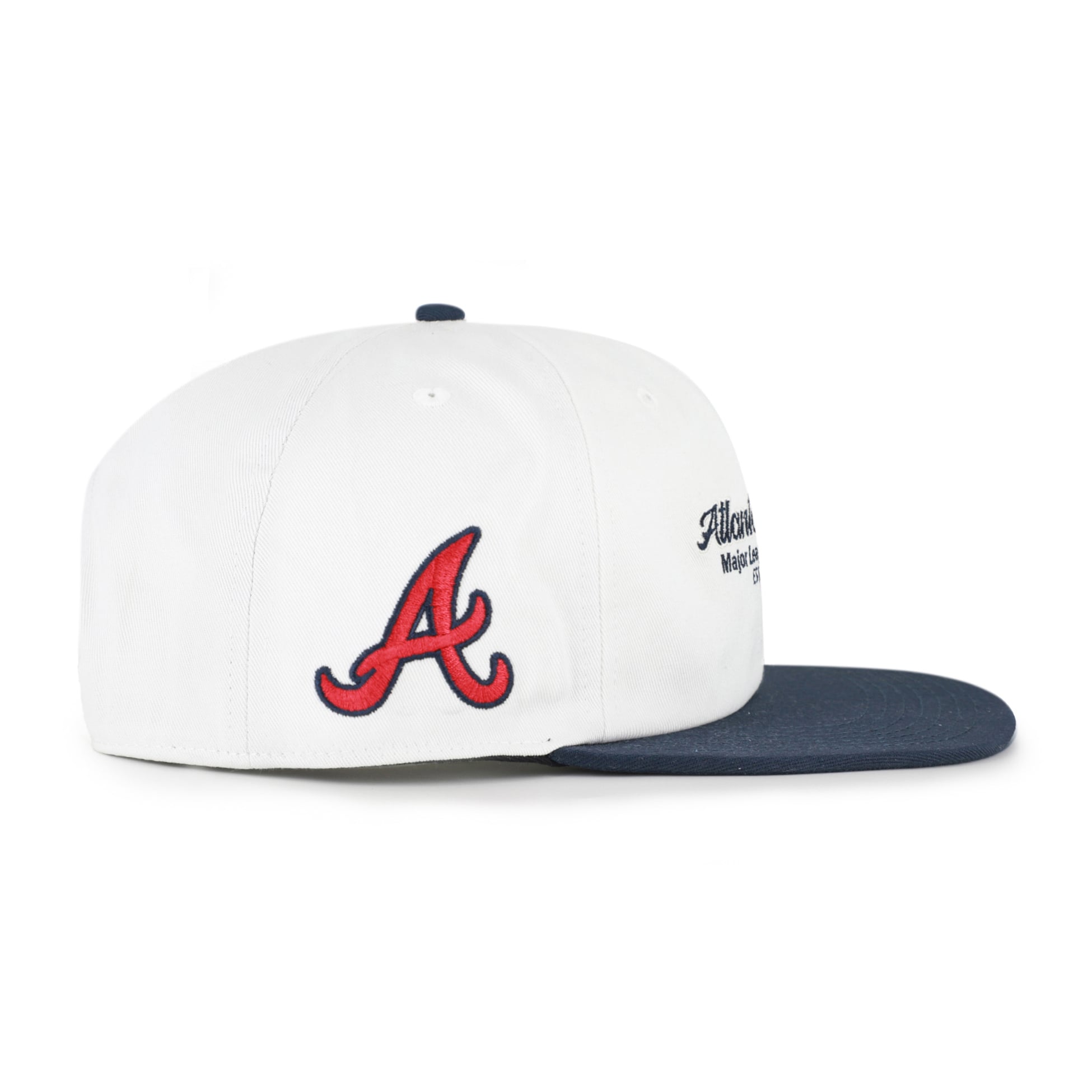 Men's '47 White/Navy Atlanta Braves Script Stack Relaxed Captain Snapback