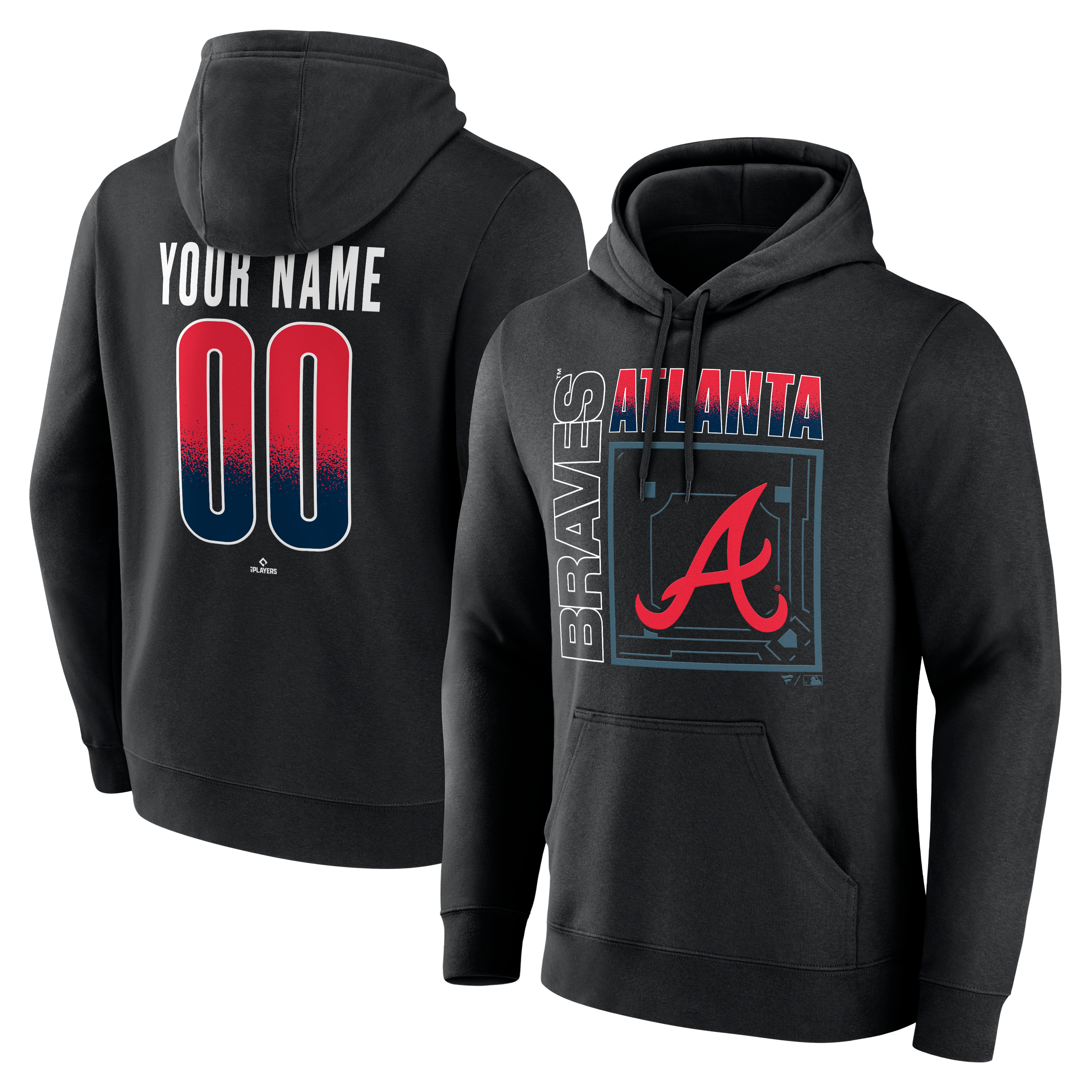 Men's Black Atlanta Braves Home Field Pop Personalized Name & Number Hoodie