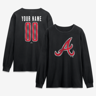 Atlanta Braves  Metallic Mascot Personalized Name & Number Long Sleeve T-Shirt - Black