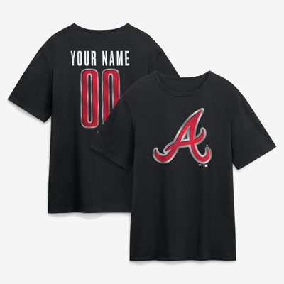 Atlanta Braves  Metallic Mascot Personalized Name & Number T-Shirt - Black