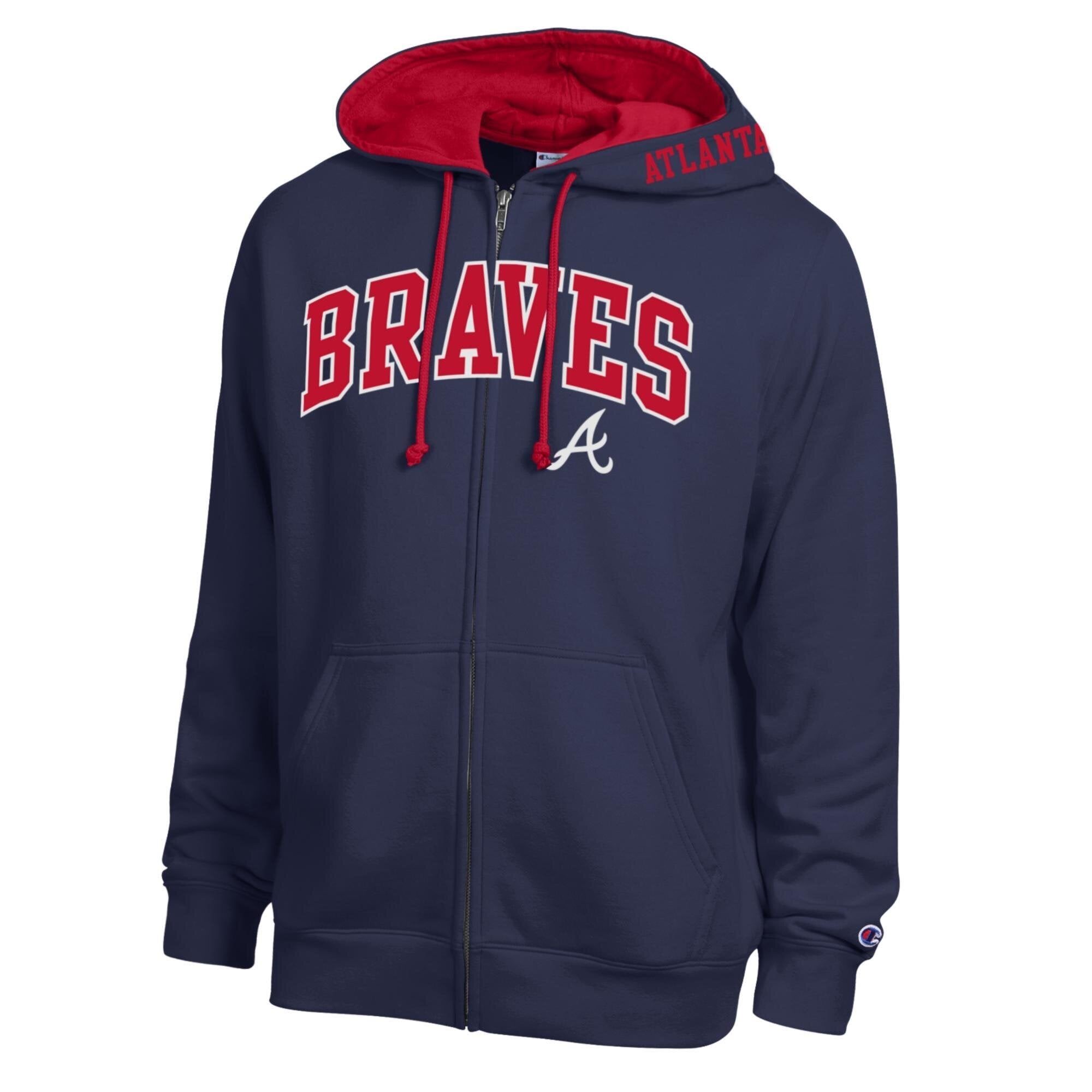 Men's Champion  Navy Atlanta Braves Fleece Full-Zip Hoodie