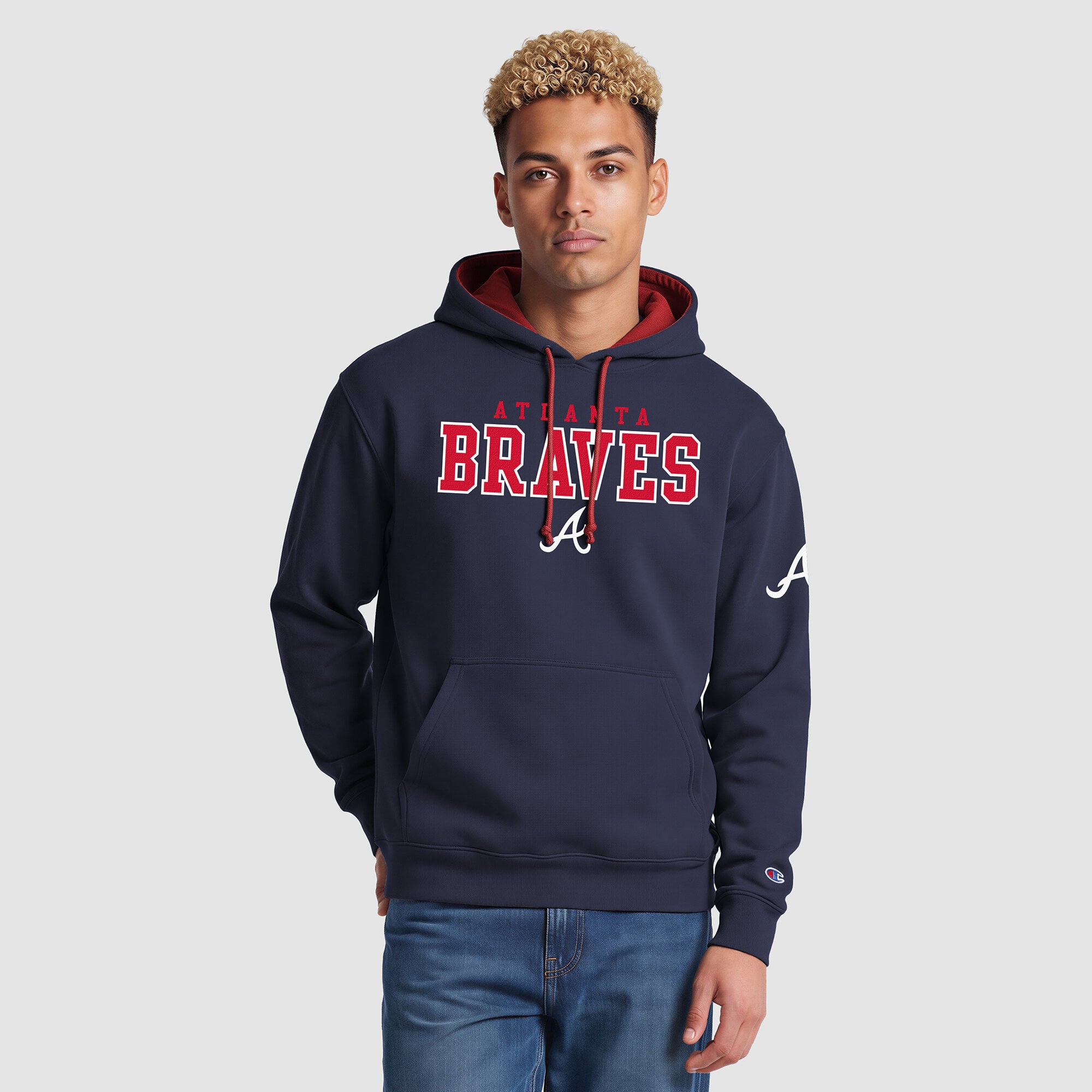 Men's Champion  Navy Atlanta Braves Fleece Hoodie