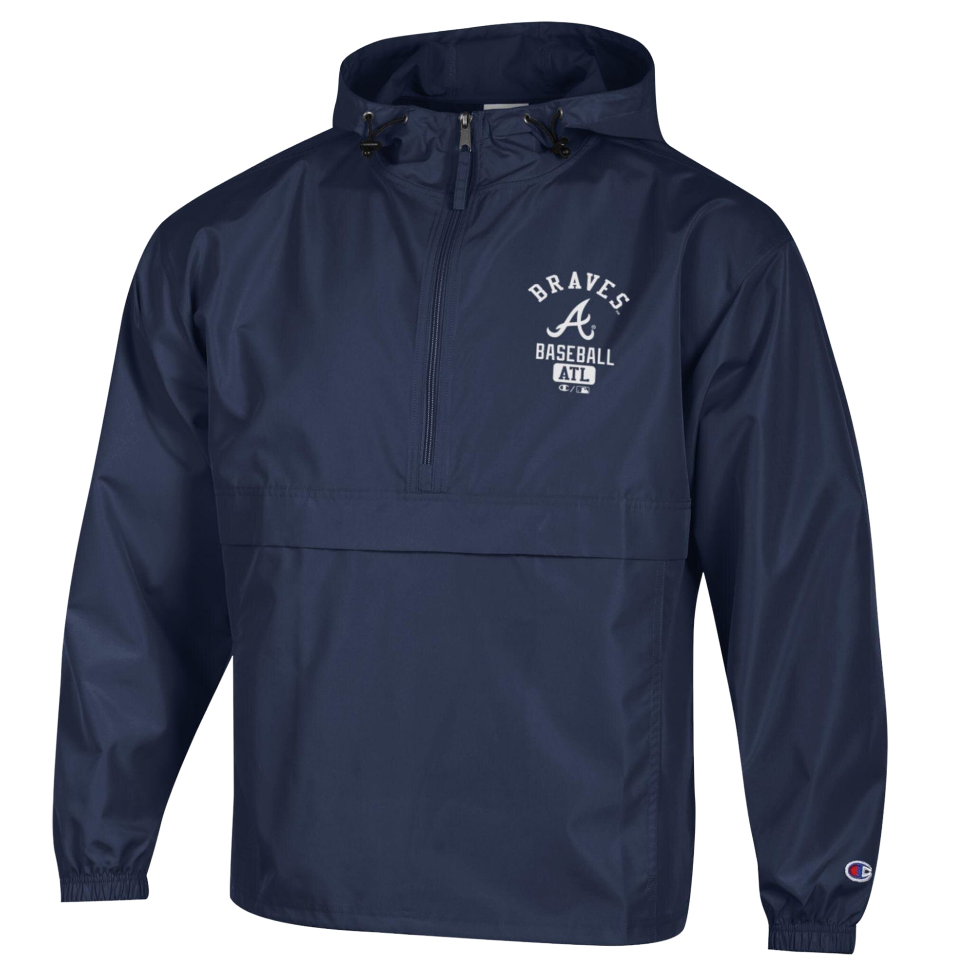 Men's Champion Navy Atlanta Braves Packable Windbreaker Half-Zip Jacket