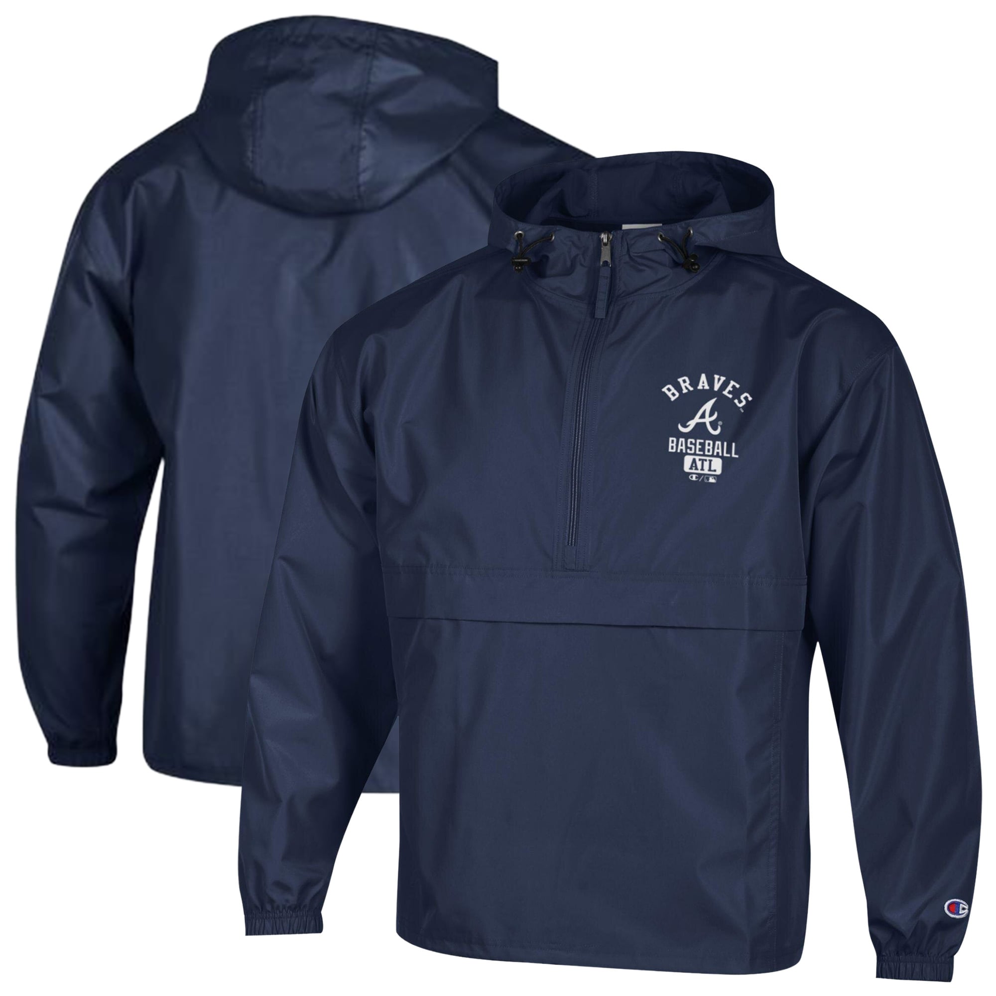 Men's Champion Navy Atlanta Braves Packable Windbreaker Half-Zip Jacket