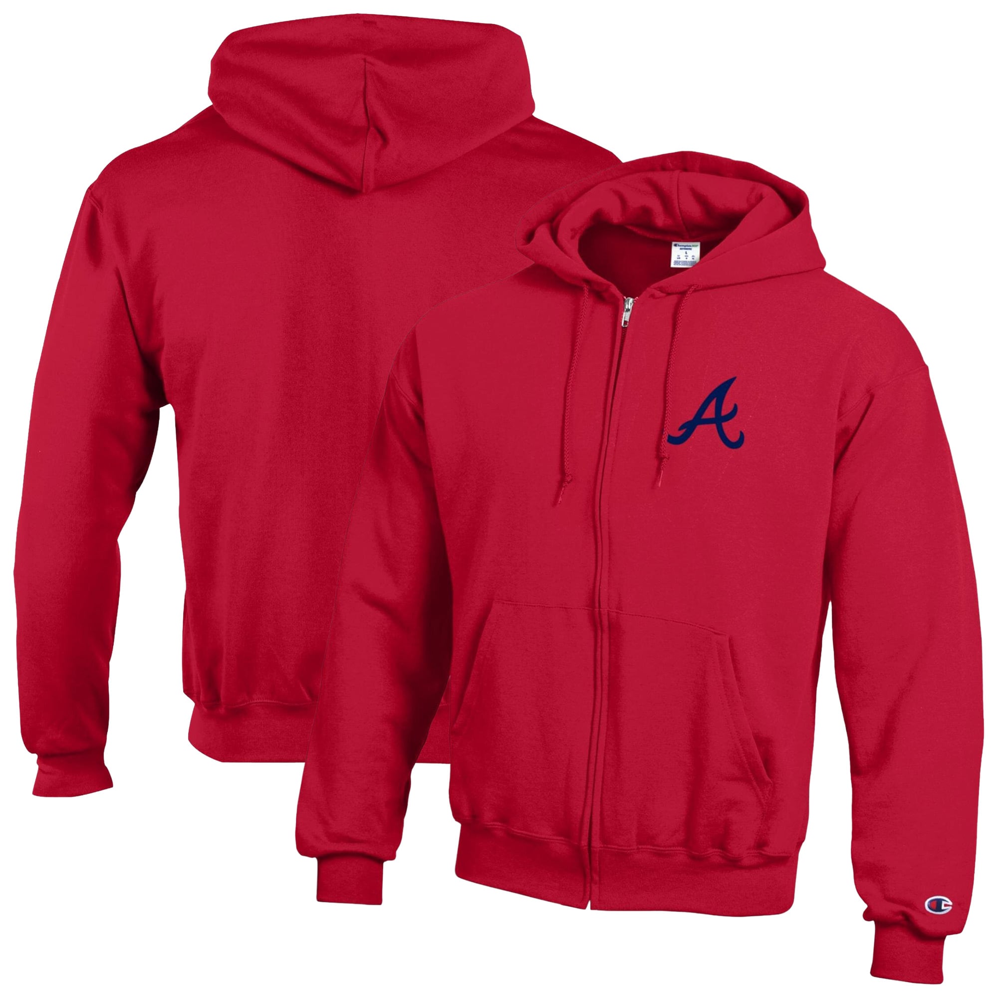 Men's Champion Red Atlanta Braves Powerblend Full-Zip Hoodie