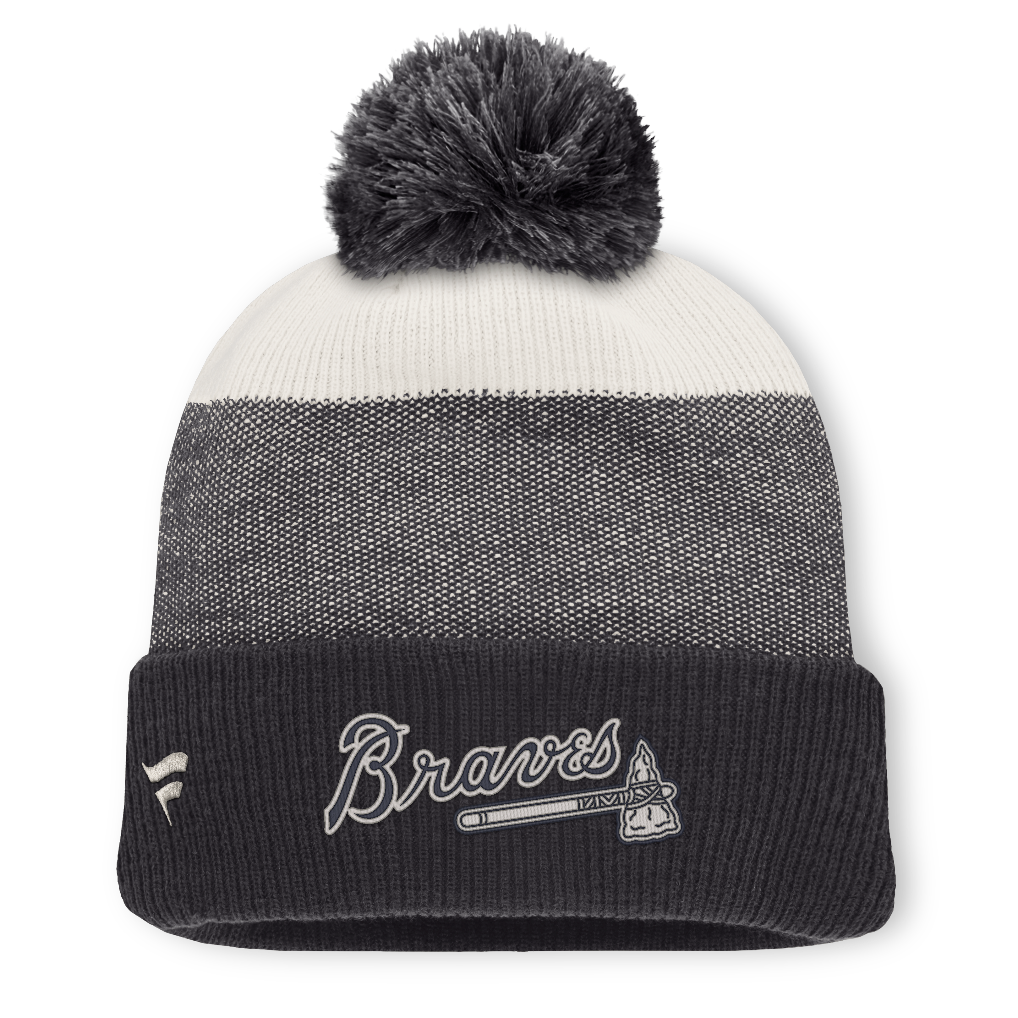 Bonnet à revers Fanatics Atlanta Braves pour homme, couleur anthracite/gris, avec pompon