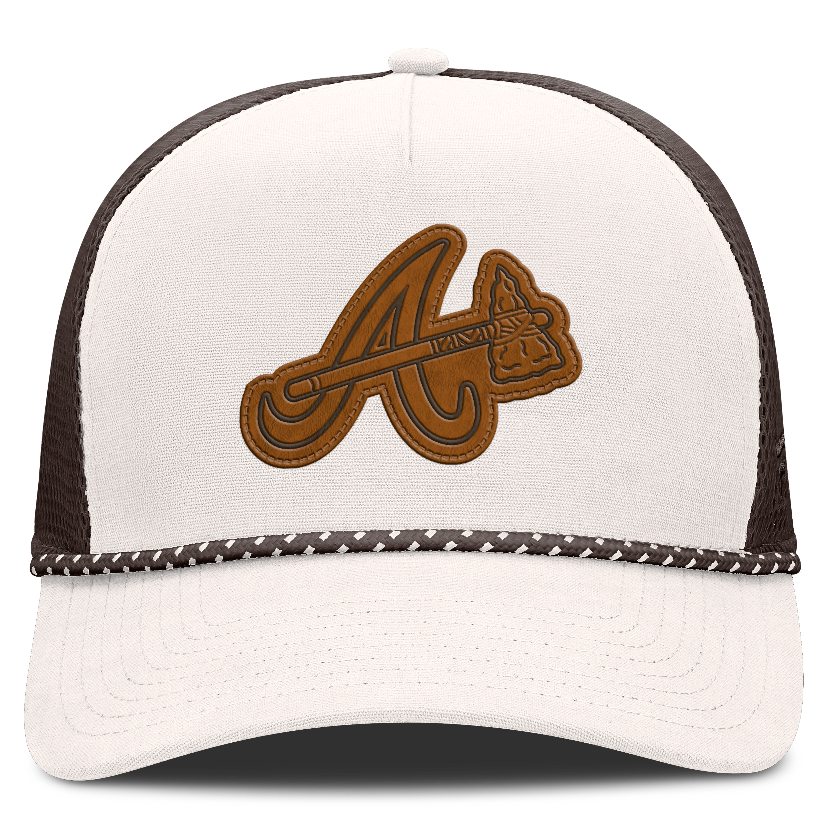 Casquette trucker ajustable Fanatics crème/marron Atlanta Braves Level Up Bronco pour homme