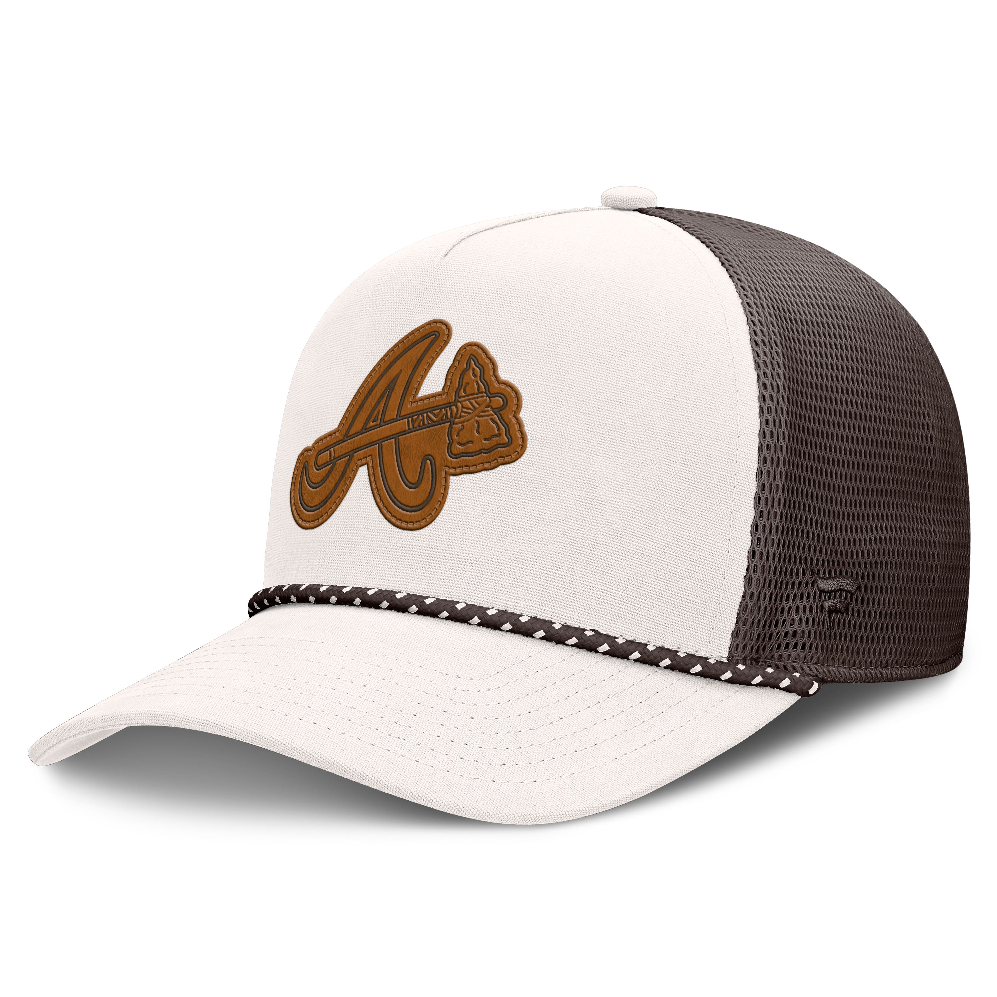Casquette trucker ajustable Fanatics crème/marron Atlanta Braves Level Up Bronco pour homme