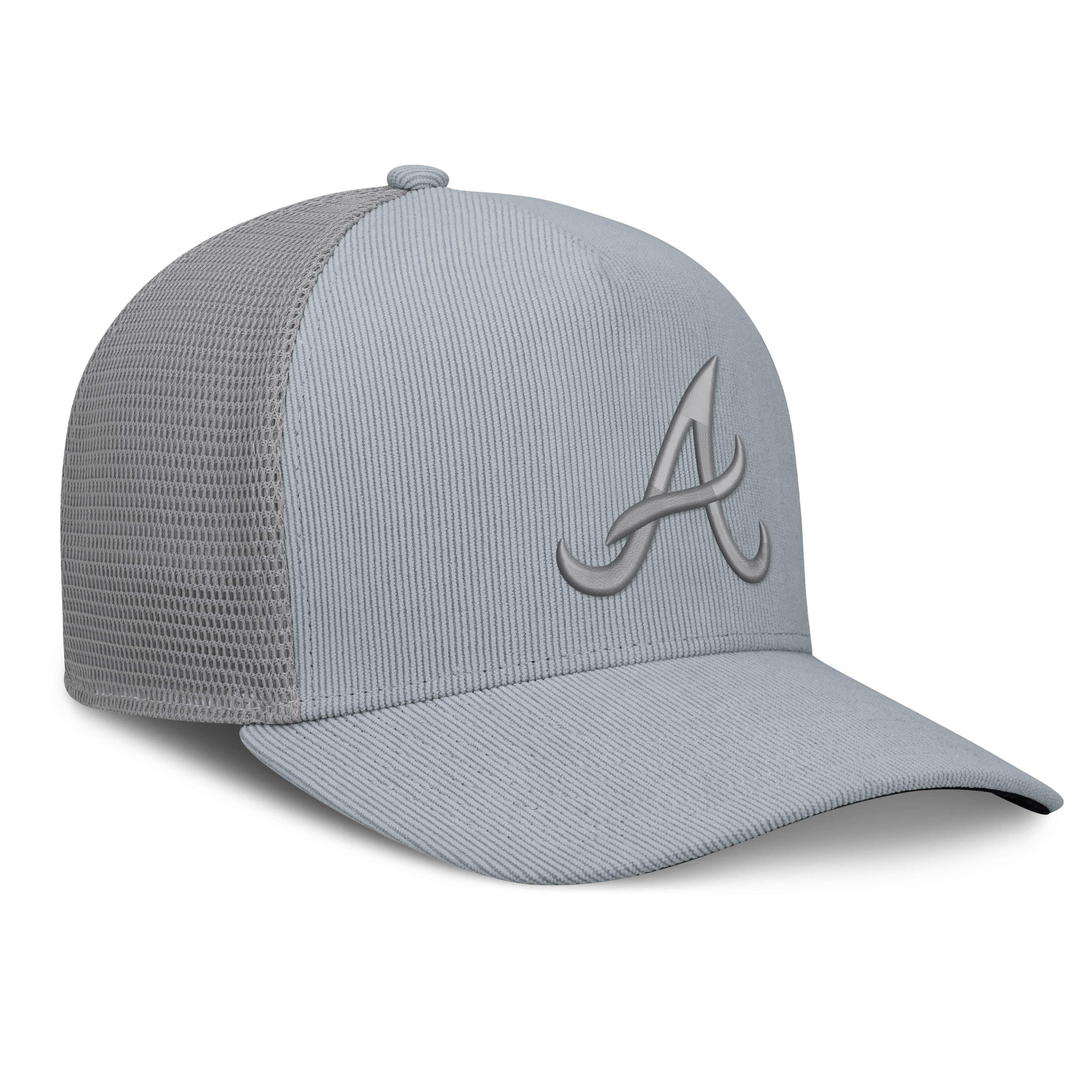 Men's Fanatics Gray Atlanta Braves Corduroy Relief Trucker Adjustable Hat