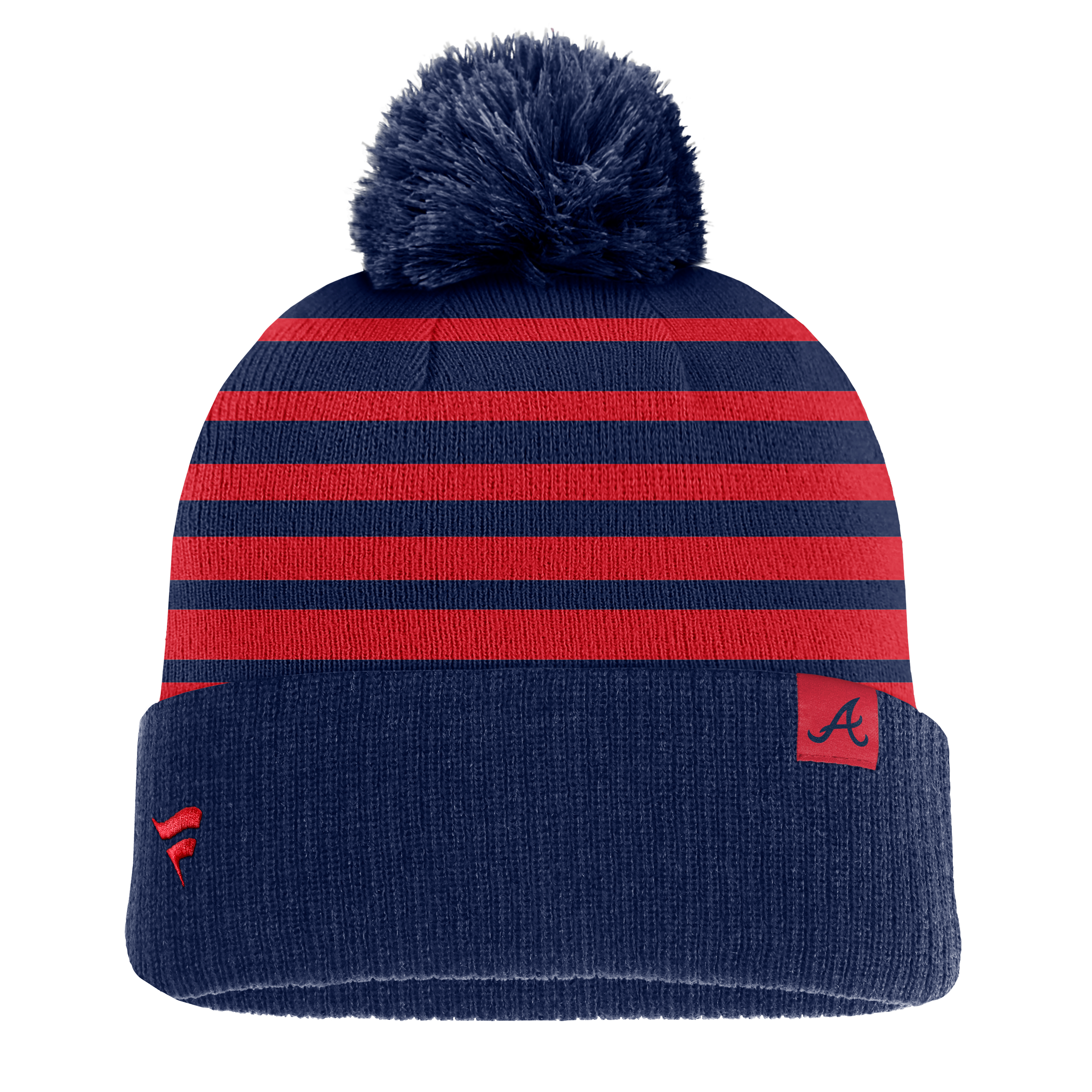 Bonnet à pompon dégradé bleu marine Atlanta Braves pour homme, de la marque Fanatics.