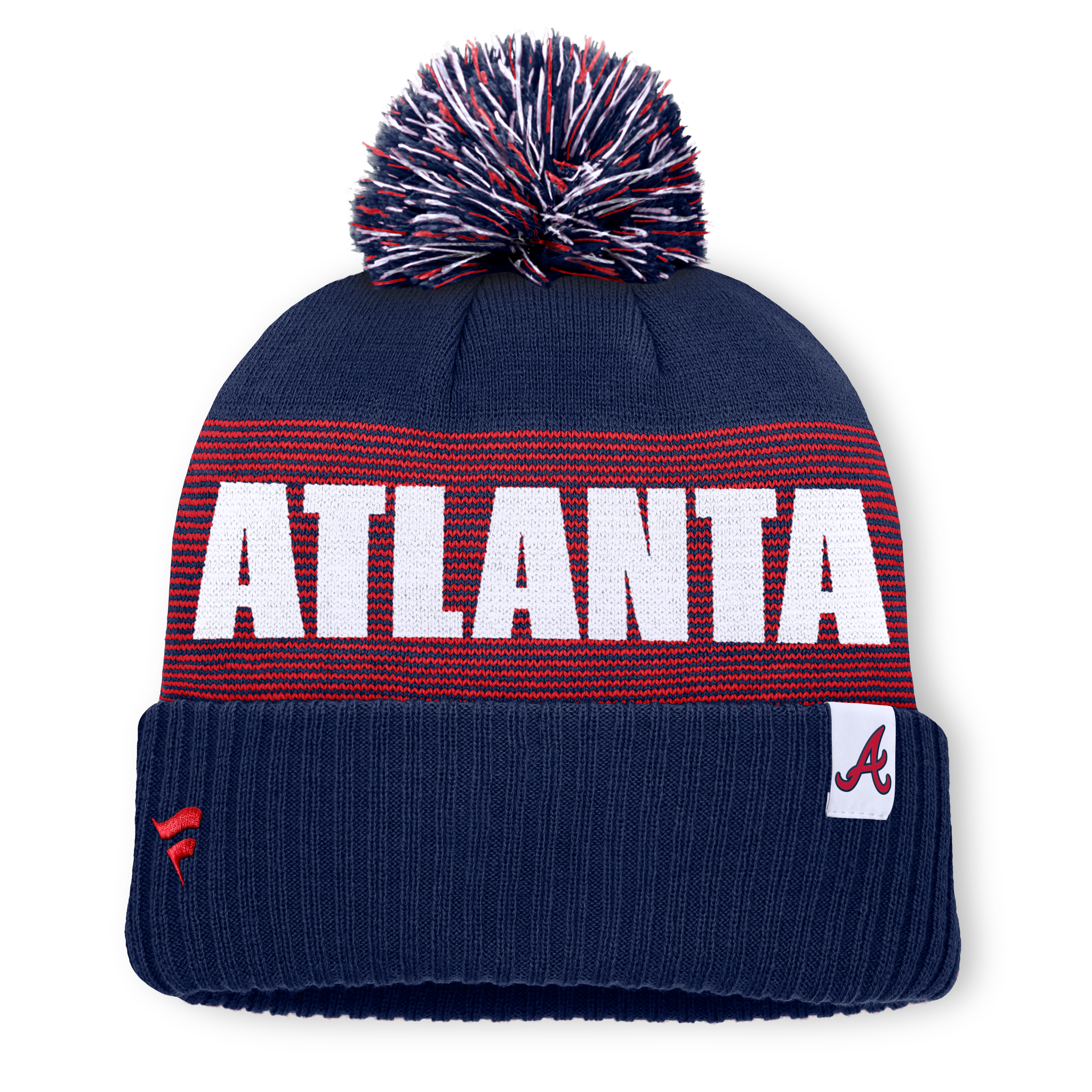 Bonnet à revers rayé bleu marine Atlanta Braves pour homme, avec pompon