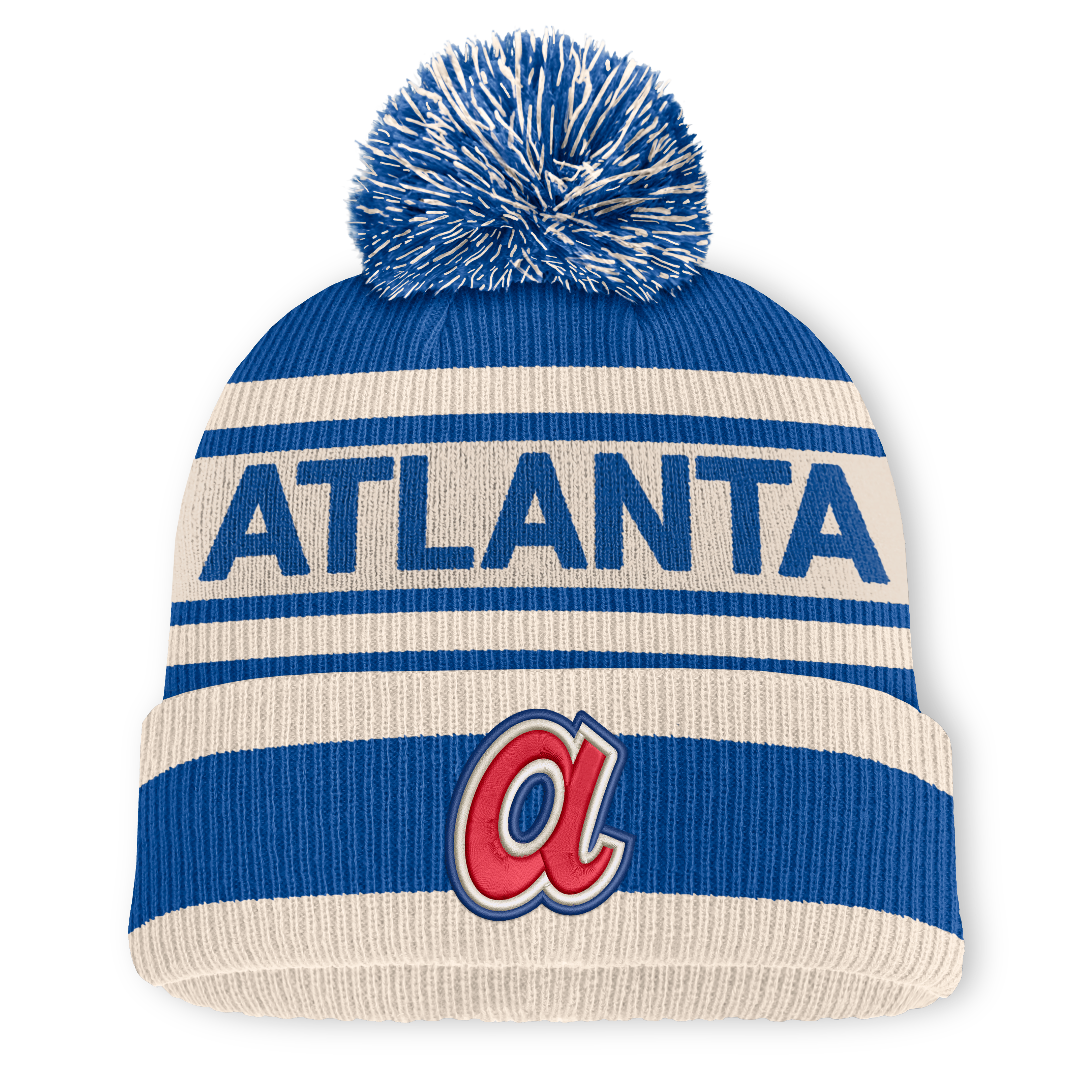 Bonnet à revers en maille avec pompon, modèle Royal Atlanta Braves de Fanatics pour homme