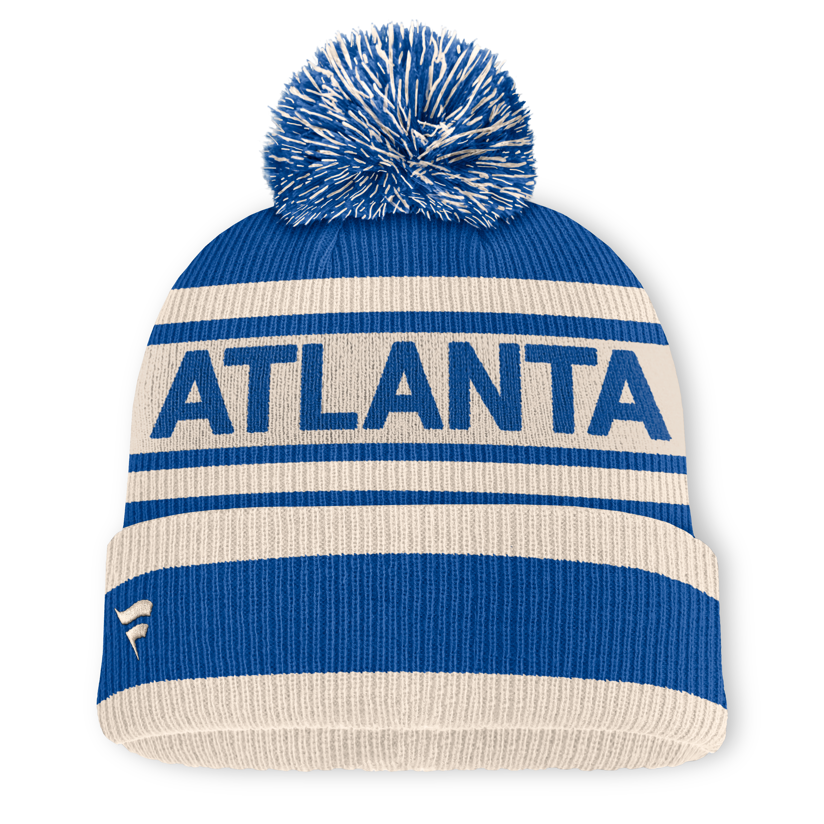 Bonnet à revers en maille avec pompon, modèle Royal Atlanta Braves de Fanatics pour homme