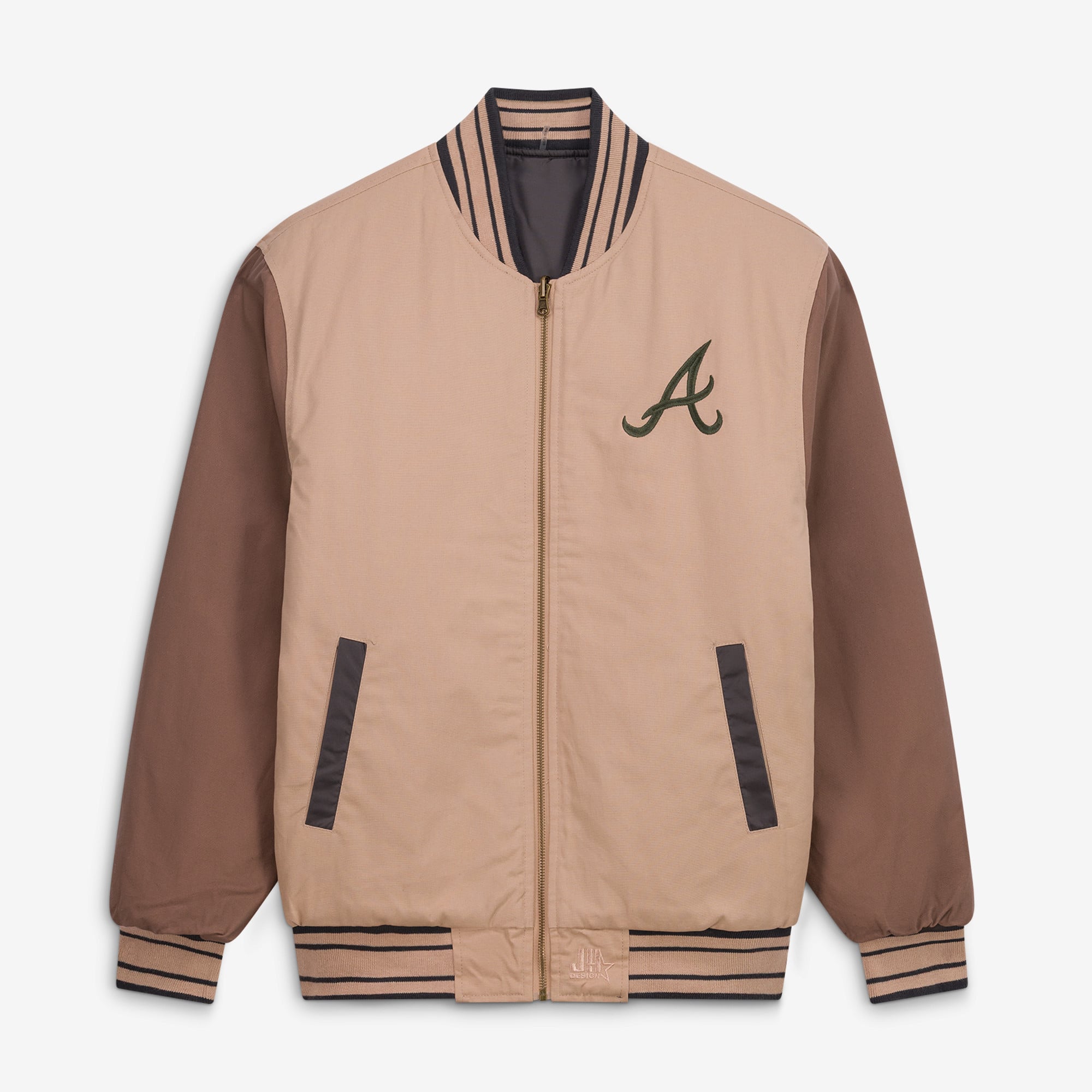 Veste réversible en toile beige/marron à fermeture éclair intégrale pour homme JH Design Atlanta Braves