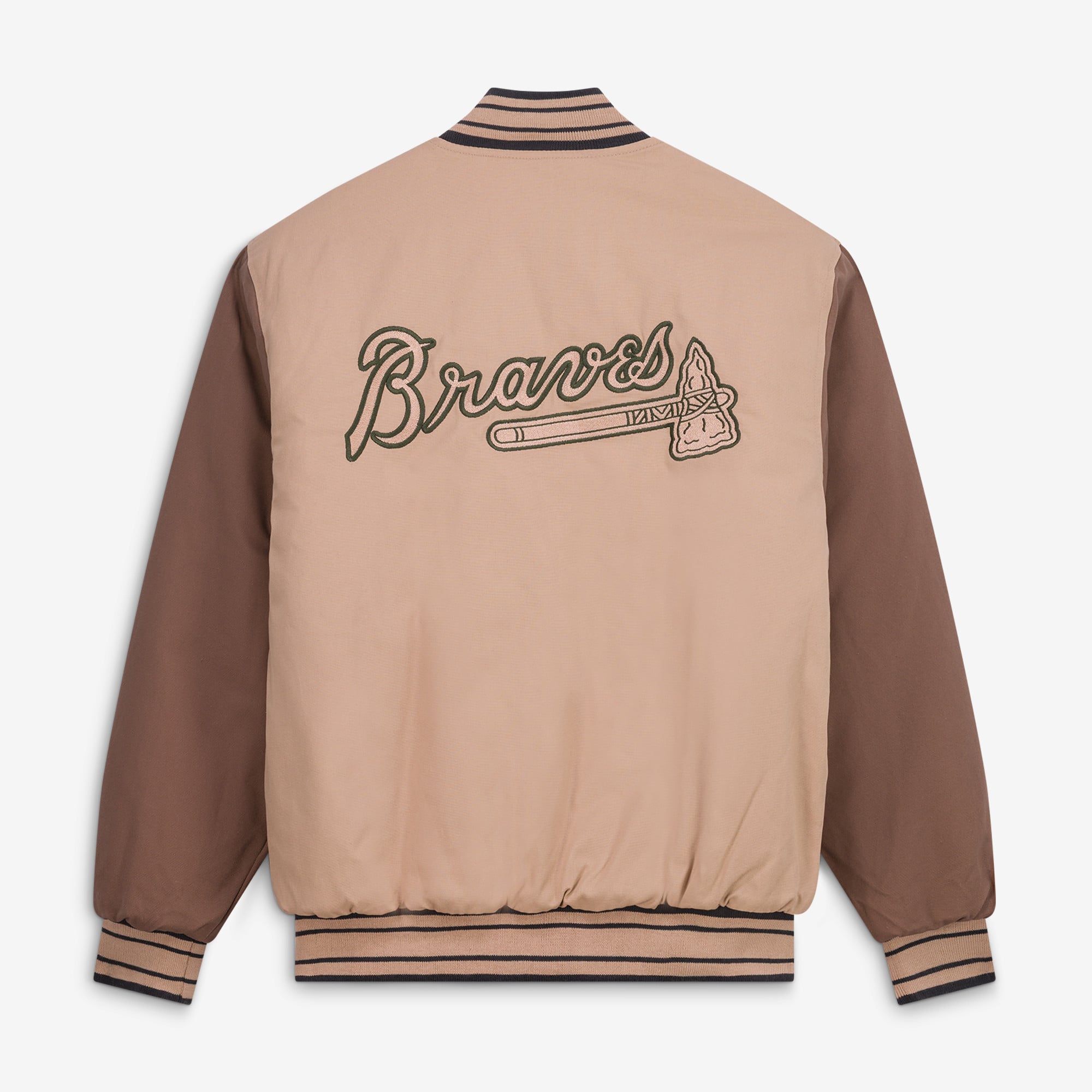 Veste réversible en toile beige/marron à fermeture éclair intégrale pour homme JH Design Atlanta Braves