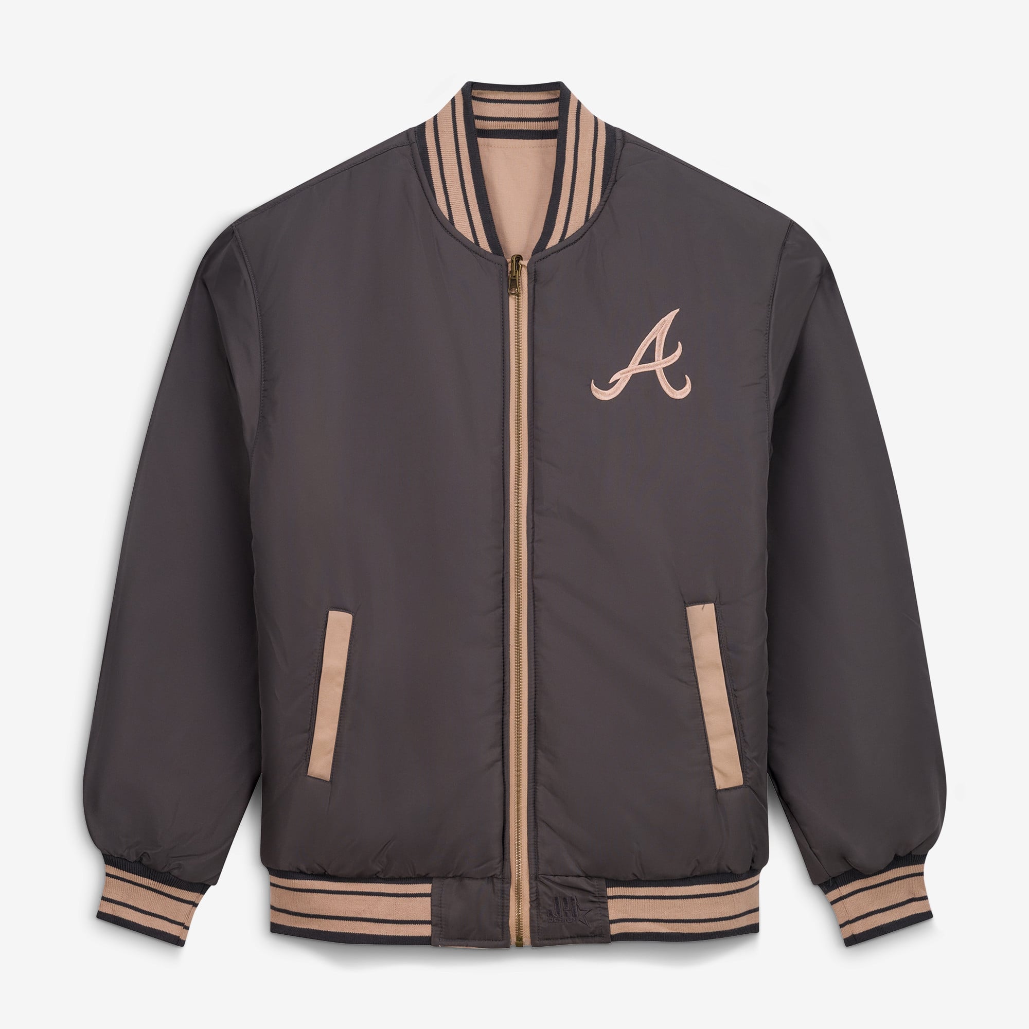Veste réversible en toile beige/marron à fermeture éclair intégrale pour homme JH Design Atlanta Braves