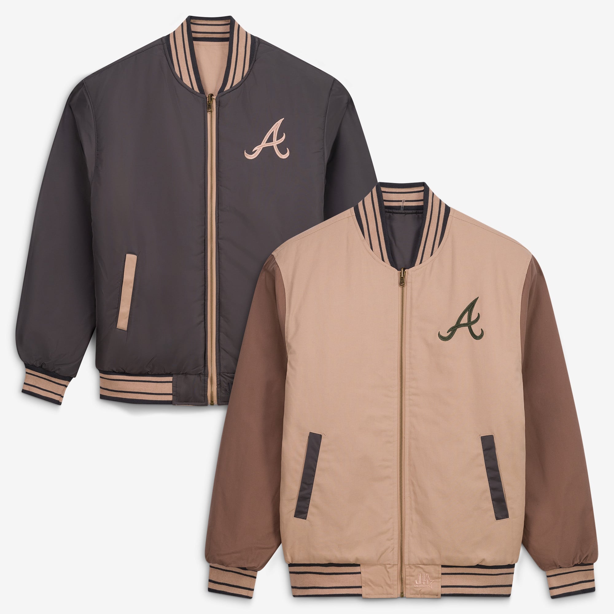 Veste réversible en toile beige/marron à fermeture éclair intégrale pour homme JH Design Atlanta Braves