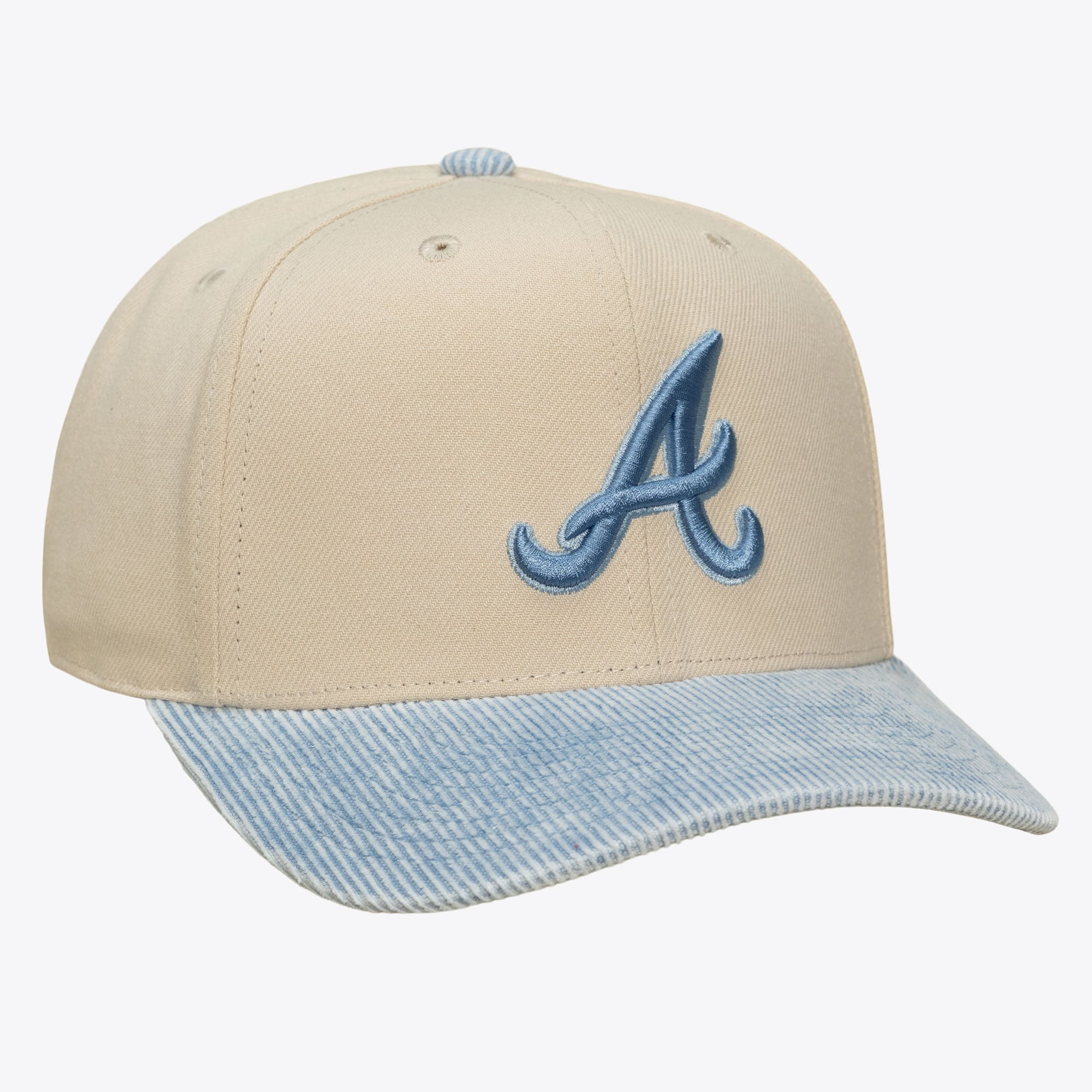 Men's Mitchell & Ness Cream/Light Blue Atlanta Braves Washed Corduroy Pro Crown Snapback Hat
