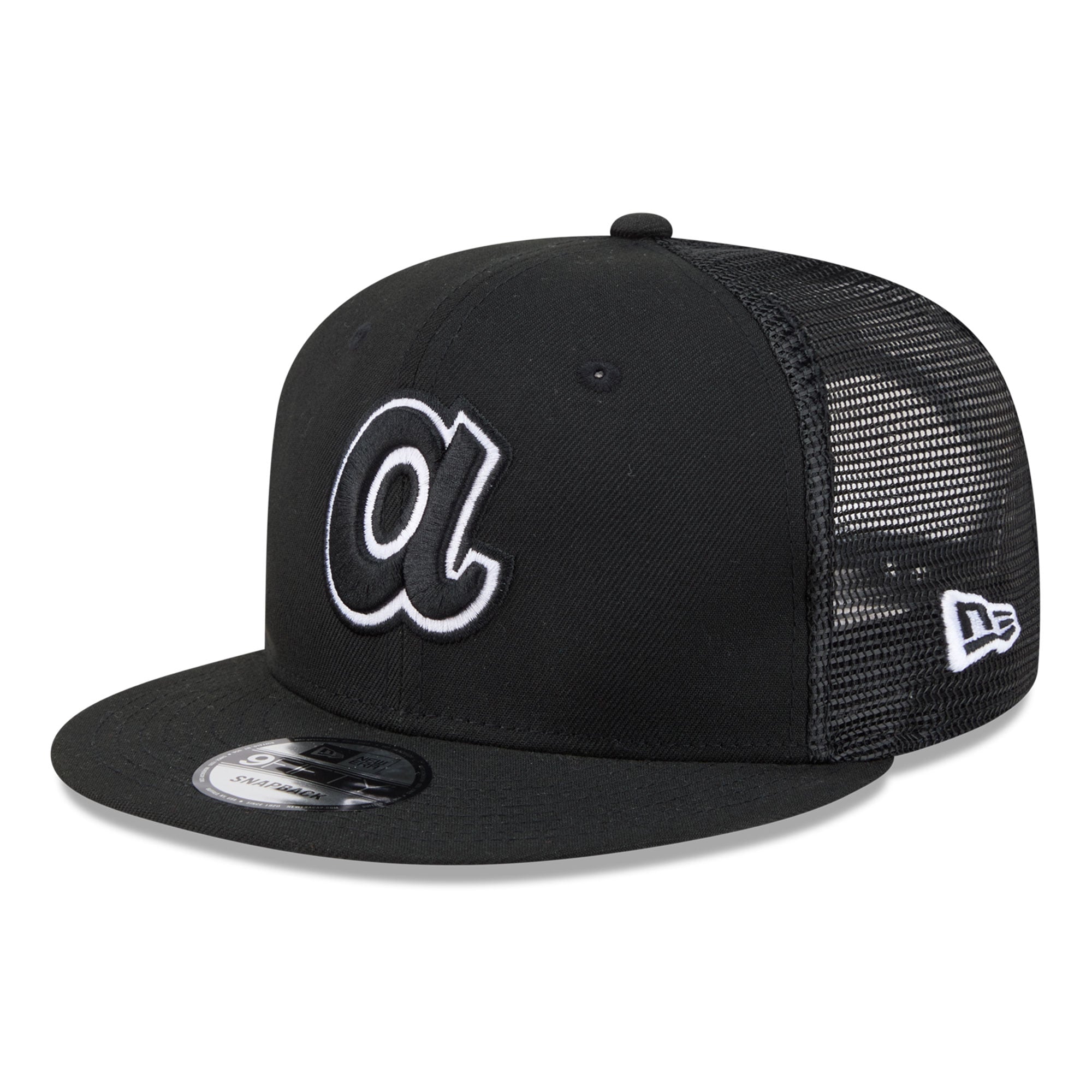 Casquette trucker ajustable New Era 9FIFTY noire Atlanta Braves pour homme