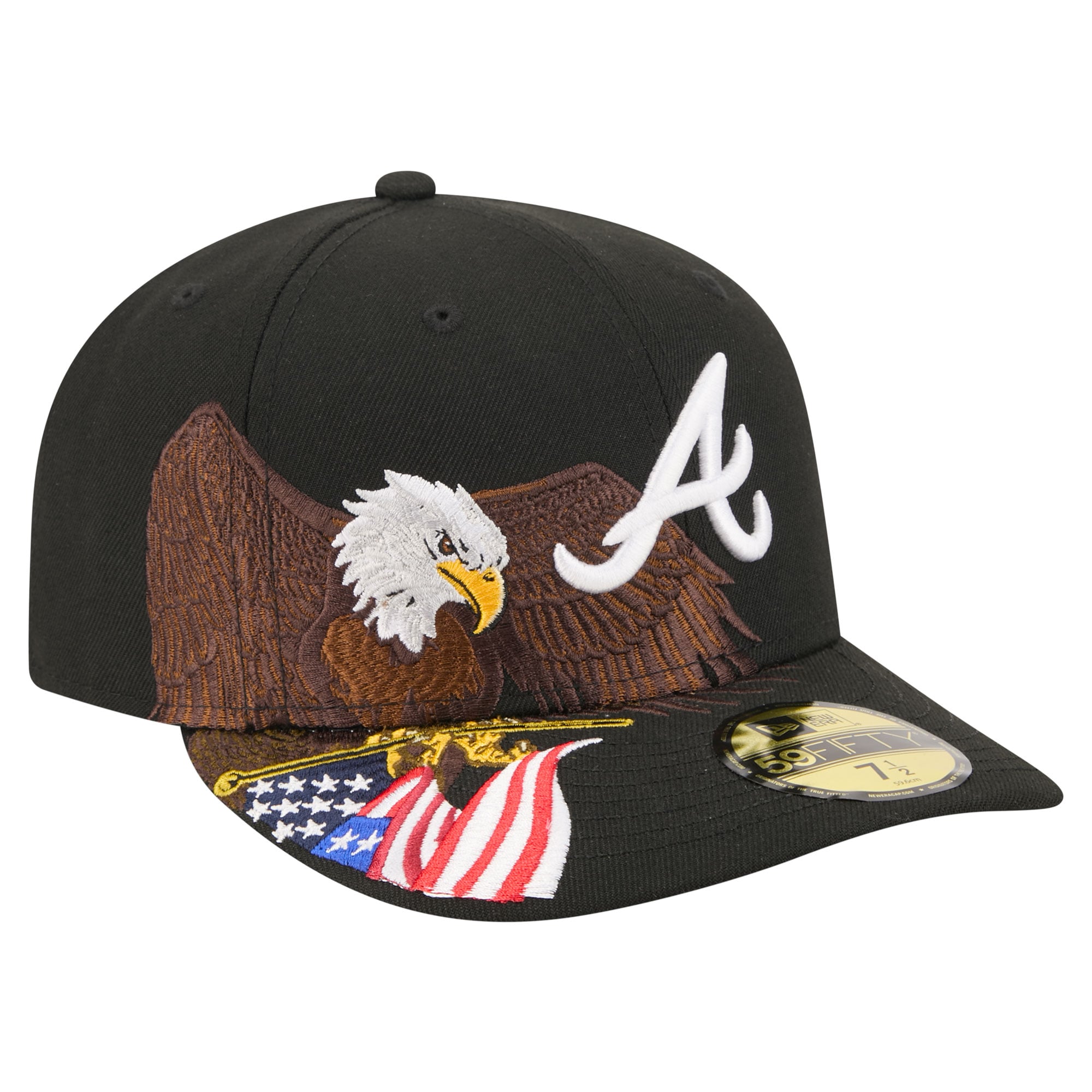 Casquette ajustée New Era 59FIFTY noire pour homme, motif aigle chauve, Atlanta Braves Americana.