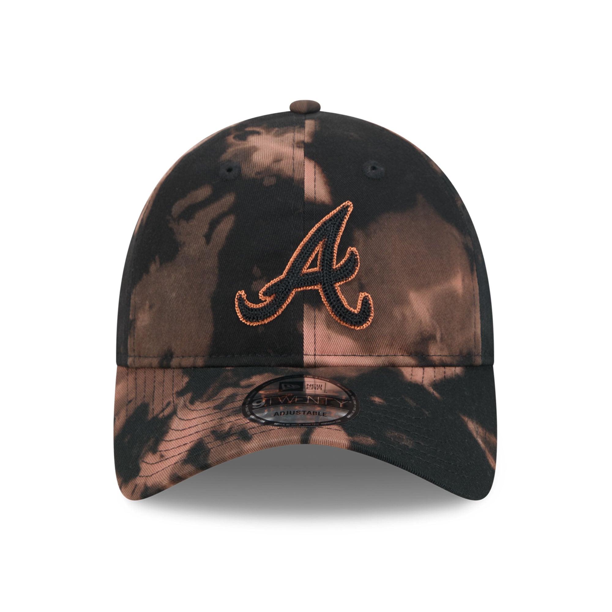 Men's New Era  Black Atlanta Braves Bleach Wash 9TWENTY Adjustable Hat