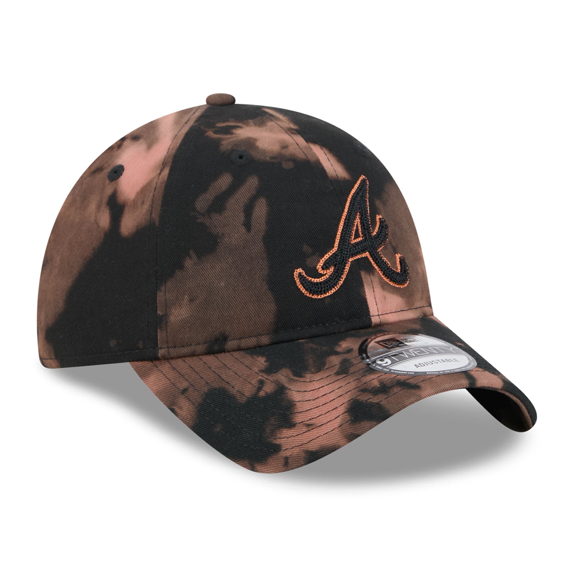 Men's New Era  Black Atlanta Braves Bleach Wash 9TWENTY Adjustable Hat