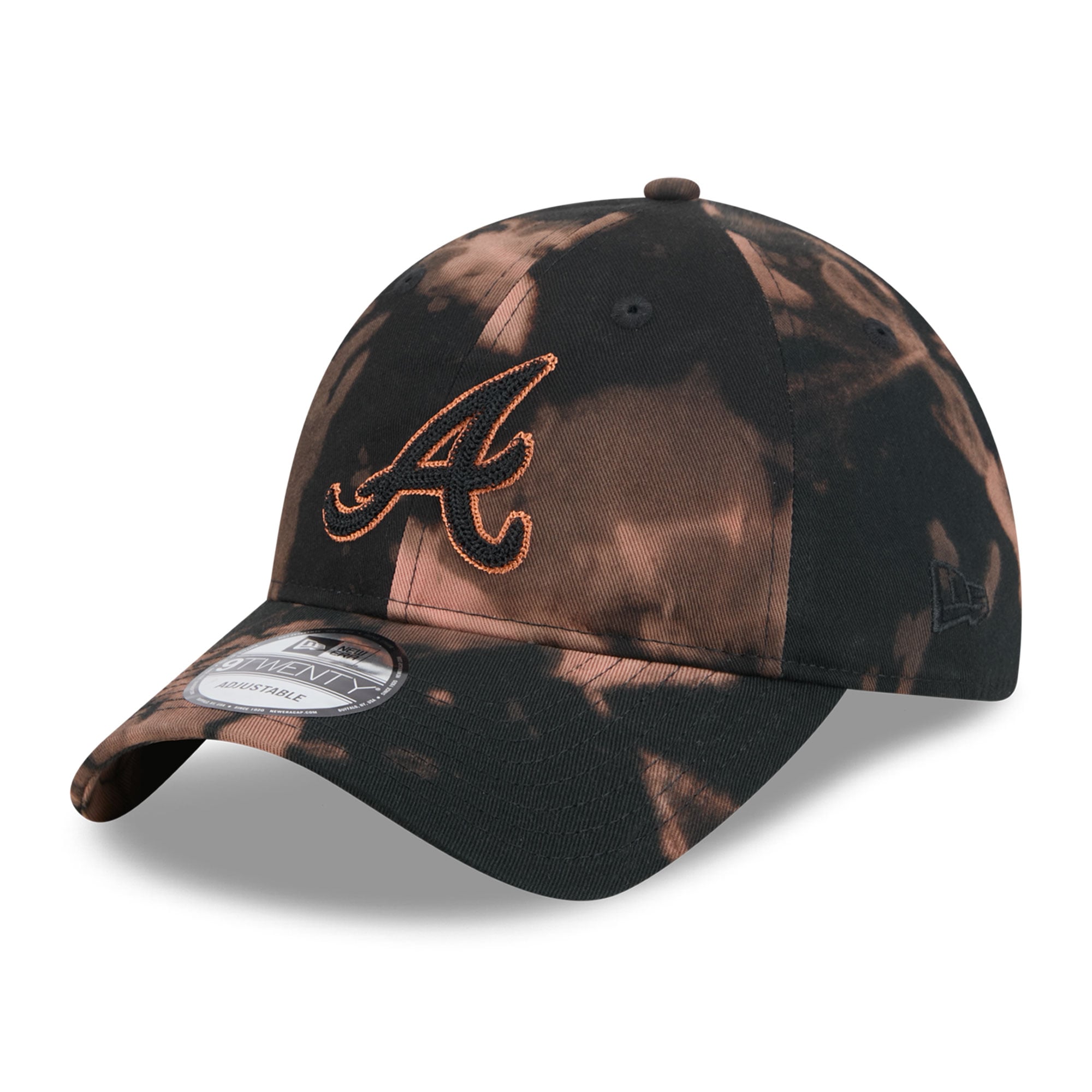Men's New Era Black Atlanta Braves Bleach Wash 9TWENTY Adjustable Hat
