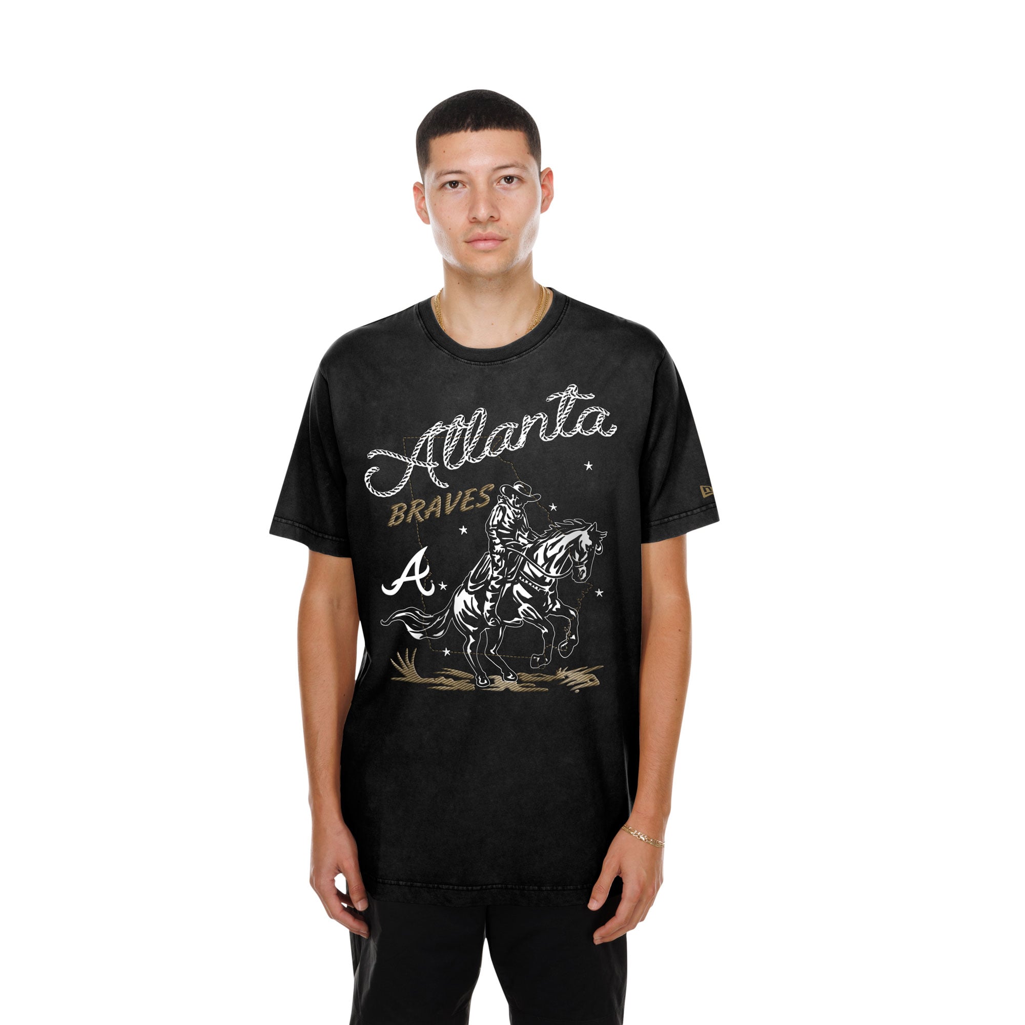 T-shirt New Era noir pour homme, style urbain ranchwear, Atlanta Braves Injection Lifestyle