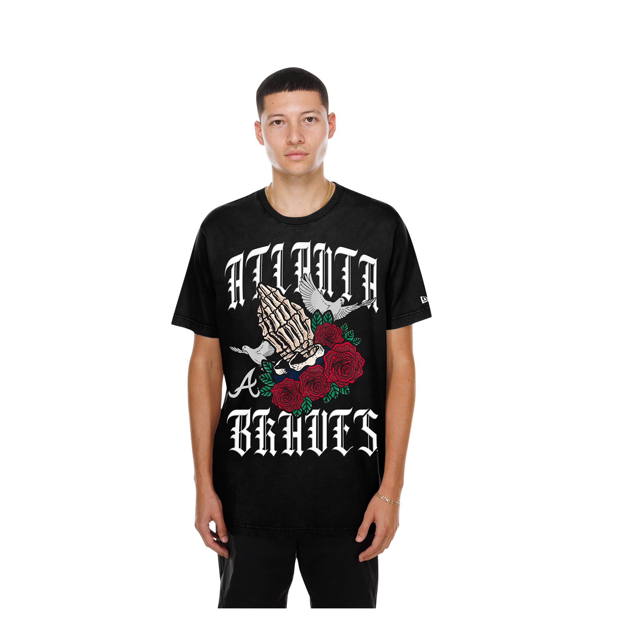 T-shirt New Era noir pour homme, style de vie « Blessed », Atlanta Braves.