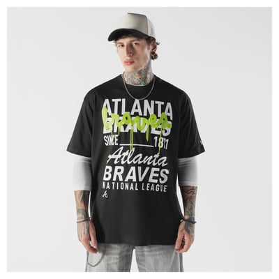 Atlanta Braves New Era Lifestyle Glow Spray Paint T-Shirt - Black
