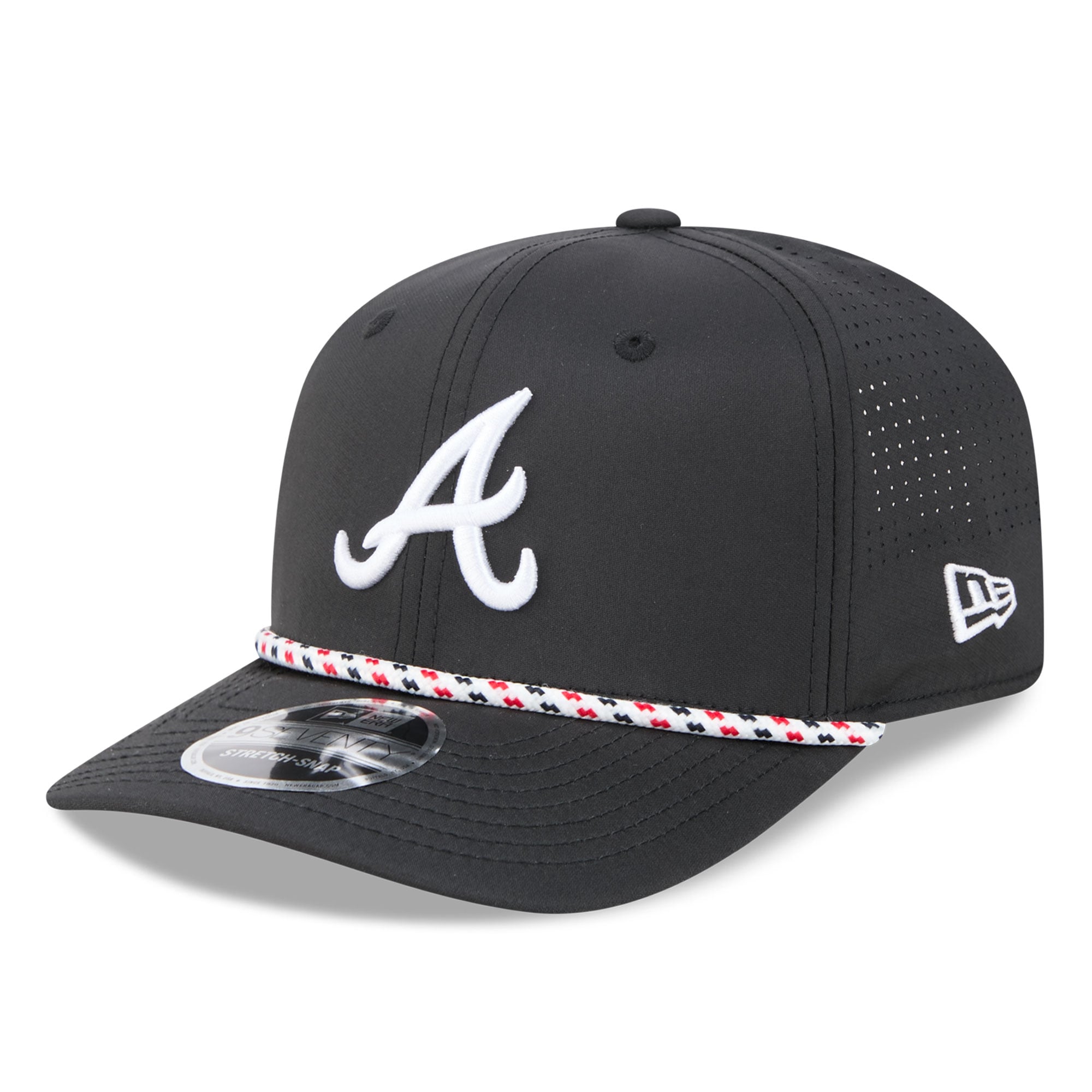 Casquette New Era Atlanta Braves noire pour homme, modèle 9SEVENTY à cordon ajustable.
