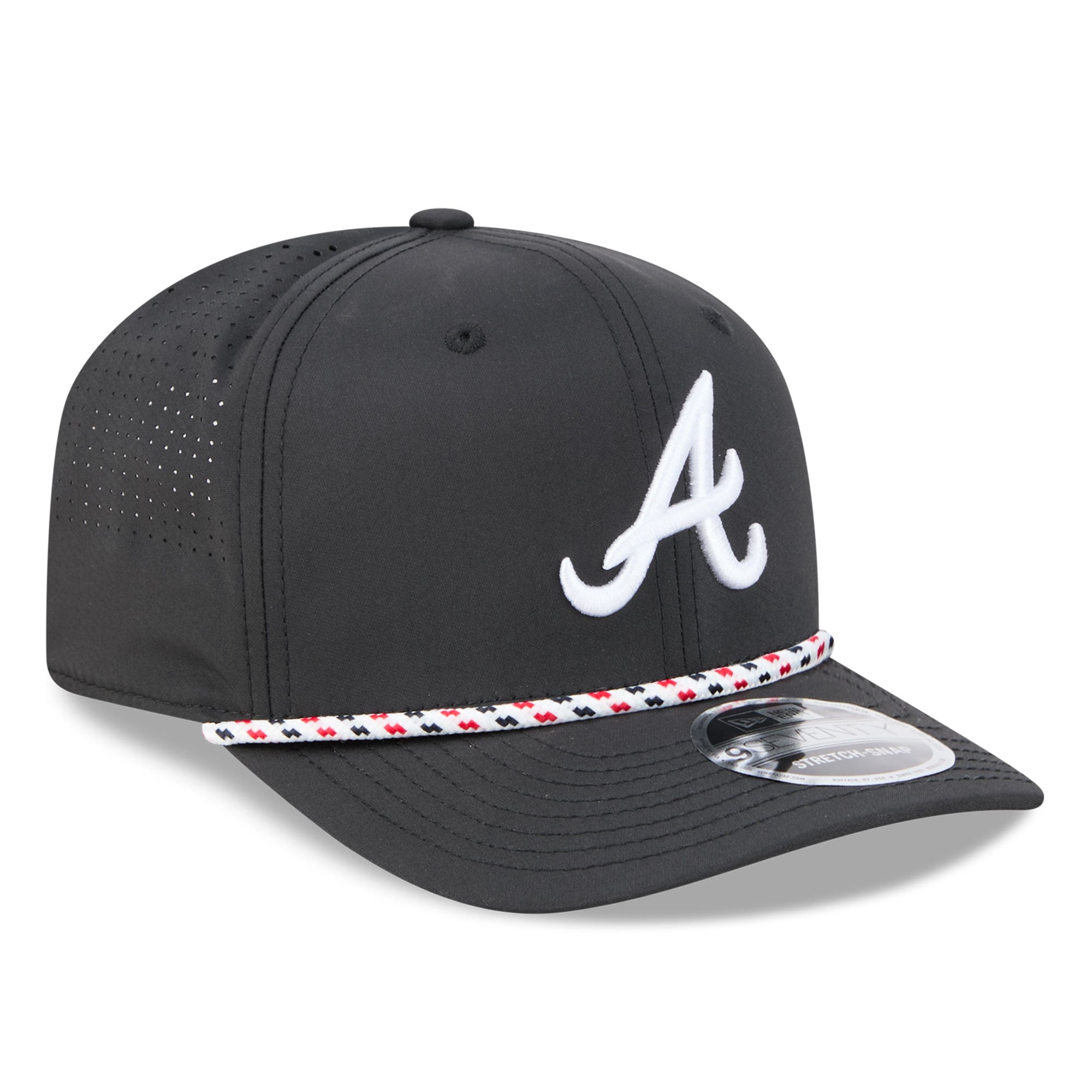 Casquette New Era Atlanta Braves noire pour homme, modèle 9SEVENTY à cordon ajustable.