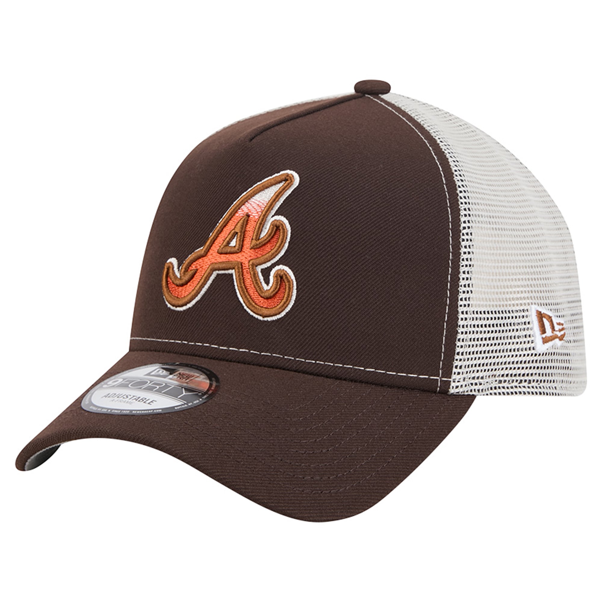 Men's New Era Brown Atlanta Braves Pumpkin Spice A-Frame 9FORTY Adjustable Trucker Hat