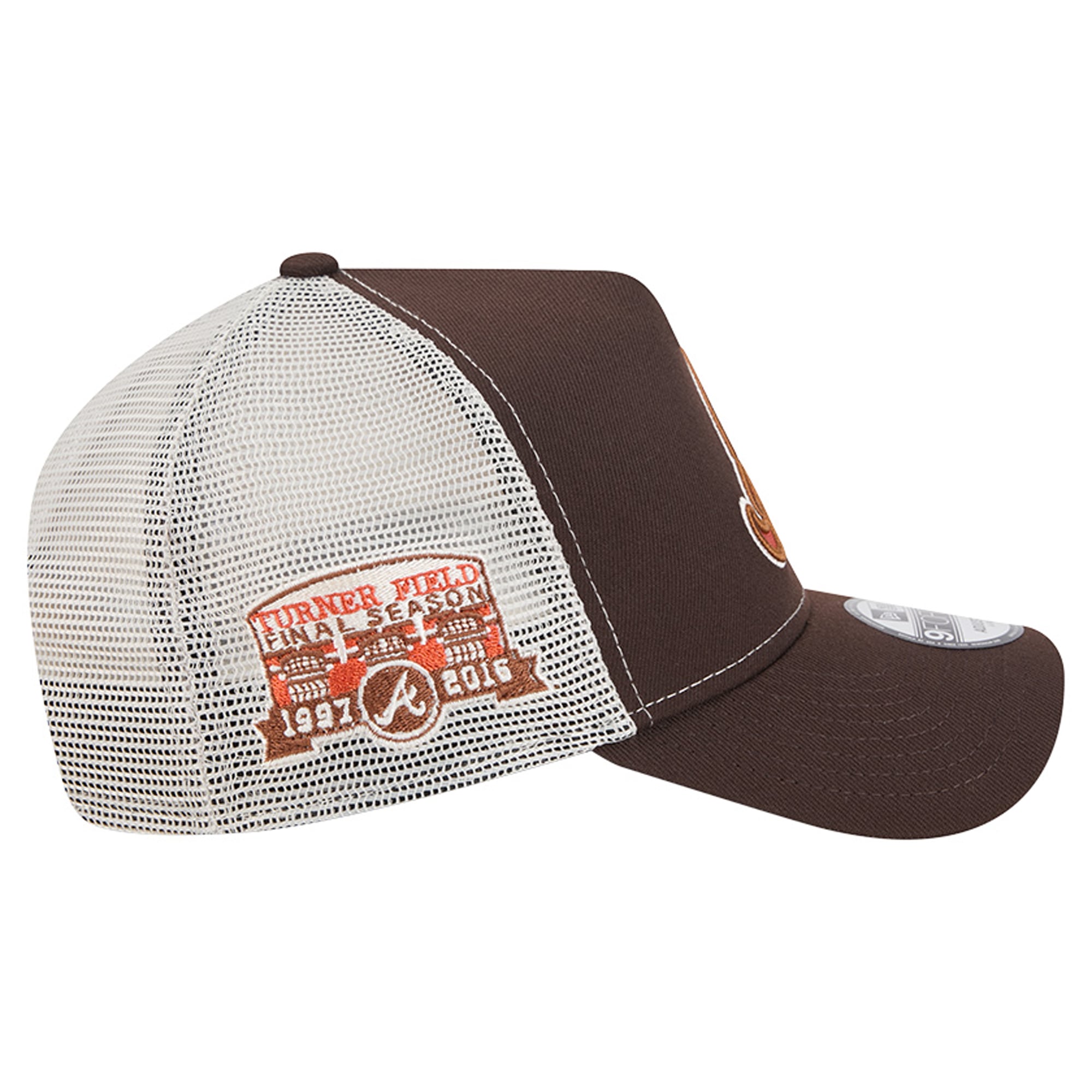 Men's New Era Brown Atlanta Braves Pumpkin Spice A-Frame 9FORTY Adjustable Trucker Hat