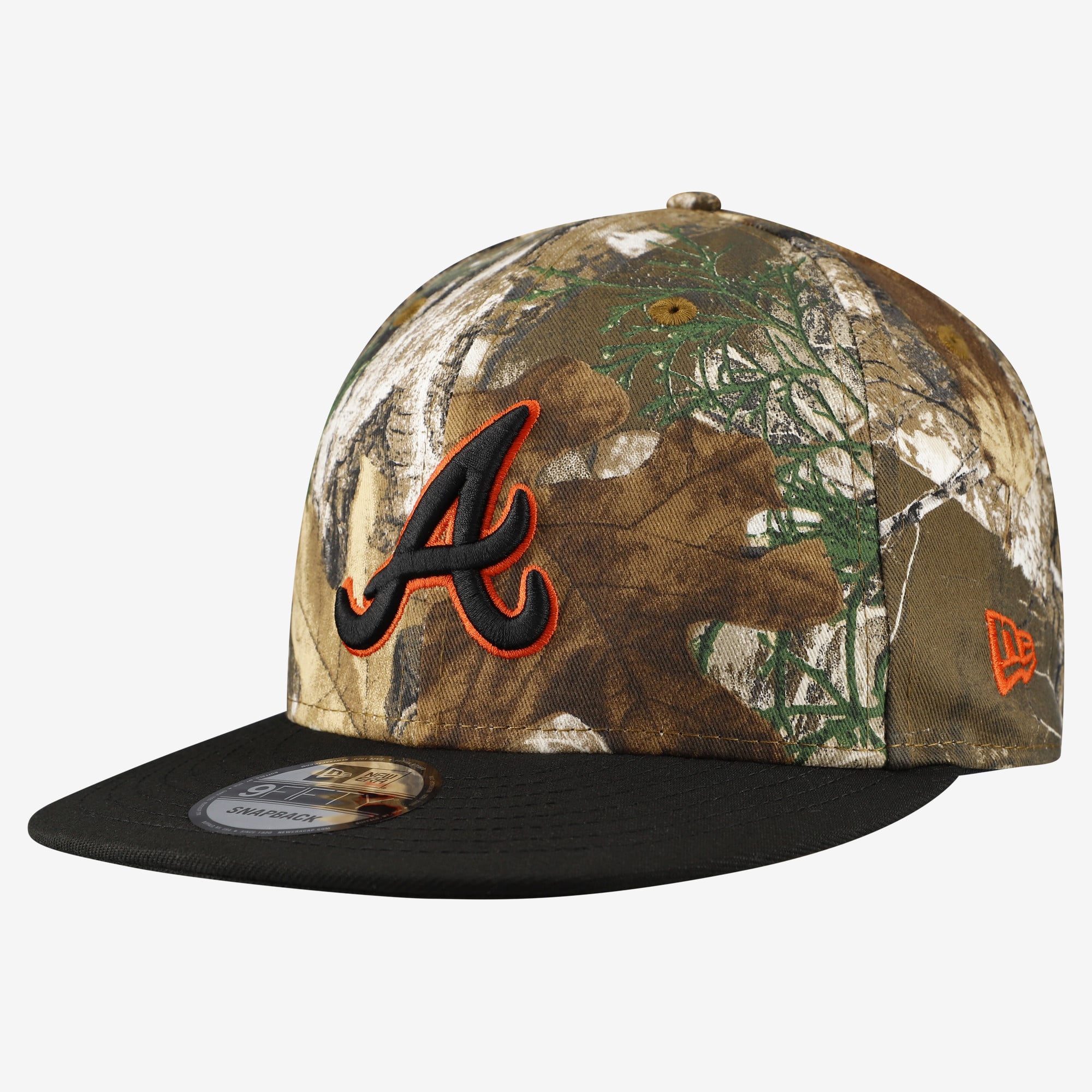 Casquette snapback New Era 9FIFTY pour homme, camouflage Atlanta Braves, Realtree Orange Pop