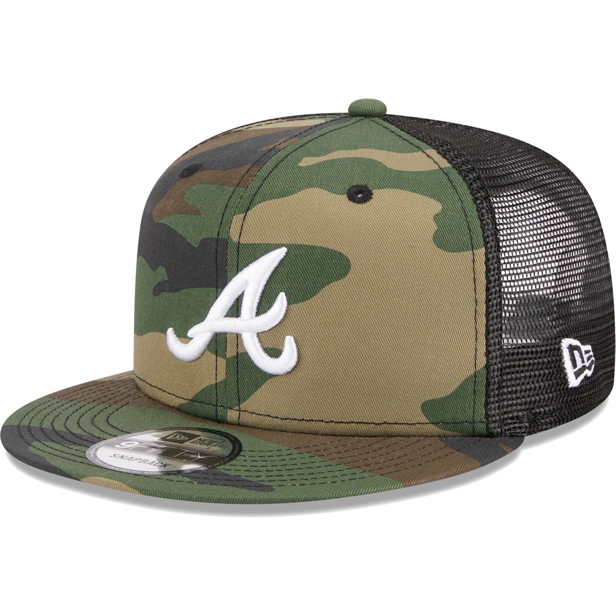 Casquette New Era Atlanta Braves Woodland Camo Trucker 9FIFTY Snapback pour homme