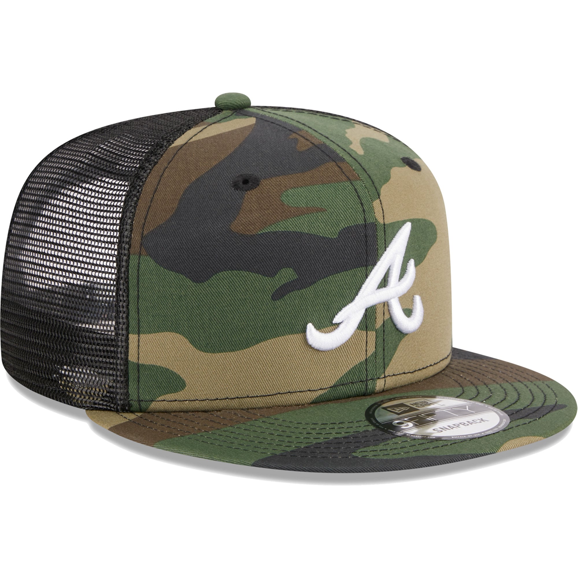 Casquette New Era Atlanta Braves Woodland Camo Trucker 9FIFTY Snapback pour homme