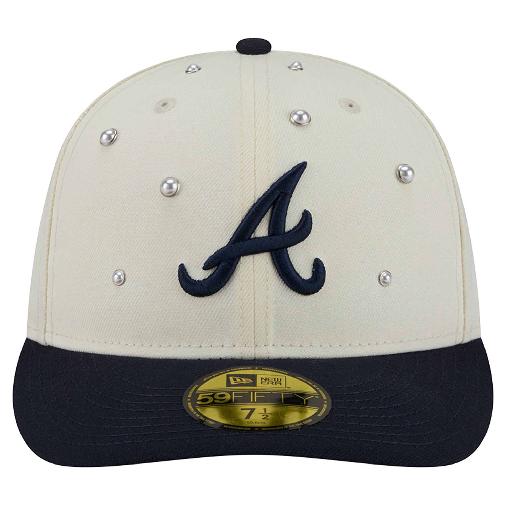 Men's New Era Cream/Navy Atlanta Braves Pearl Stud 59FIFTY Fitted Hat