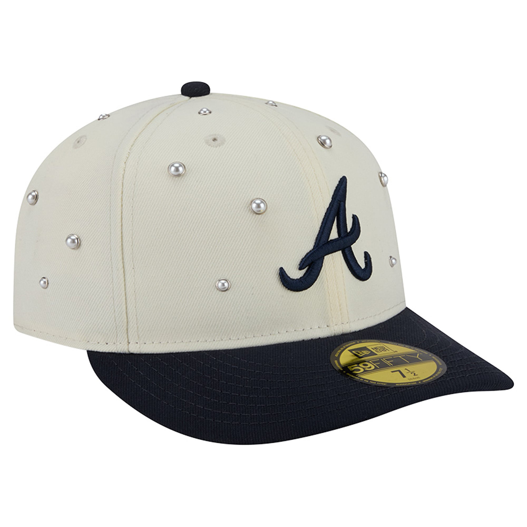 Men's New Era Cream/Navy Atlanta Braves Pearl Stud 59FIFTY Fitted Hat