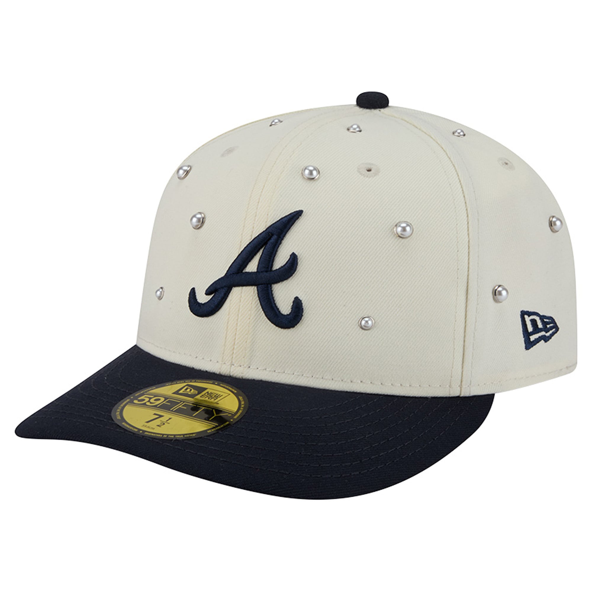 Men's New Era Cream/Navy Atlanta Braves Pearl Stud 59FIFTY Fitted Hat