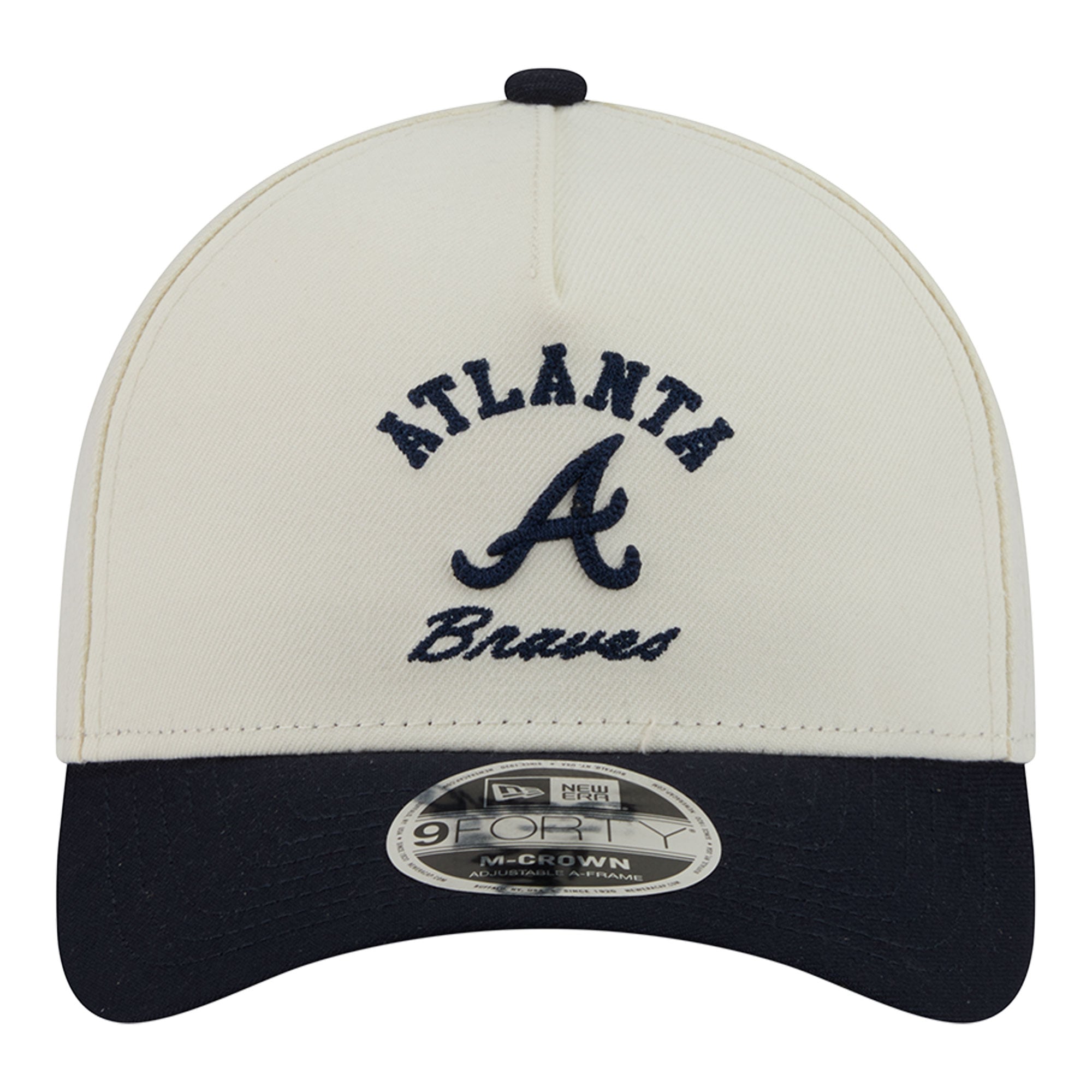 Men's New Era Natural/Navy Atlanta Braves Arch 9FORTY A-Frame M-Crown Adjustable Hat