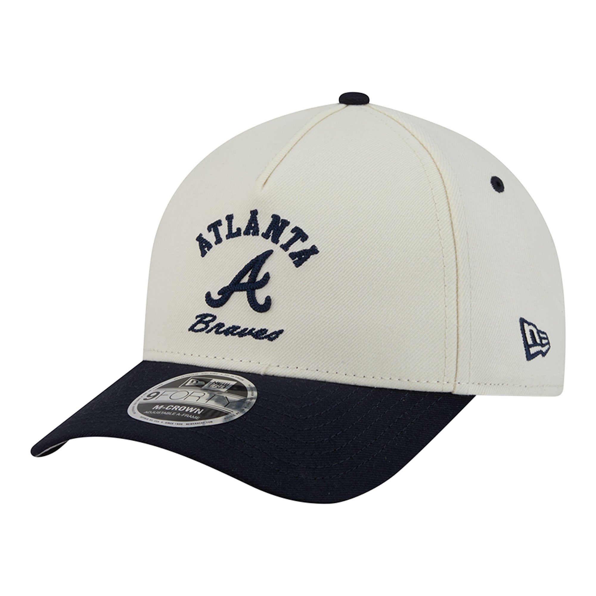Casquette ajustable New Era Atlanta Braves Arch 9FORTY A-Frame M-Crown pour homme, coloris naturel/marine