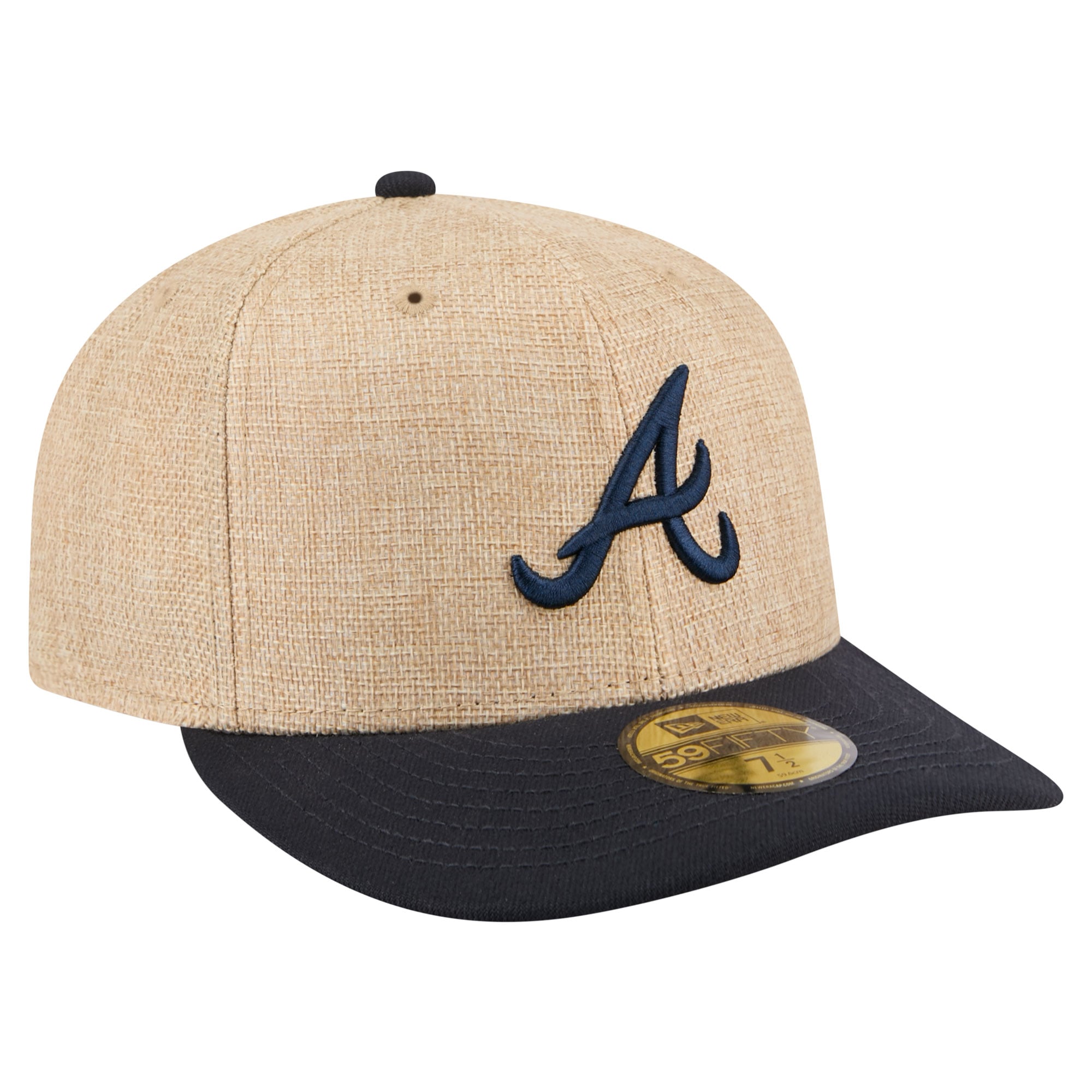 Men's New Era Natural/Navy Atlanta Braves Twine 59FIFTY Fitted Hat